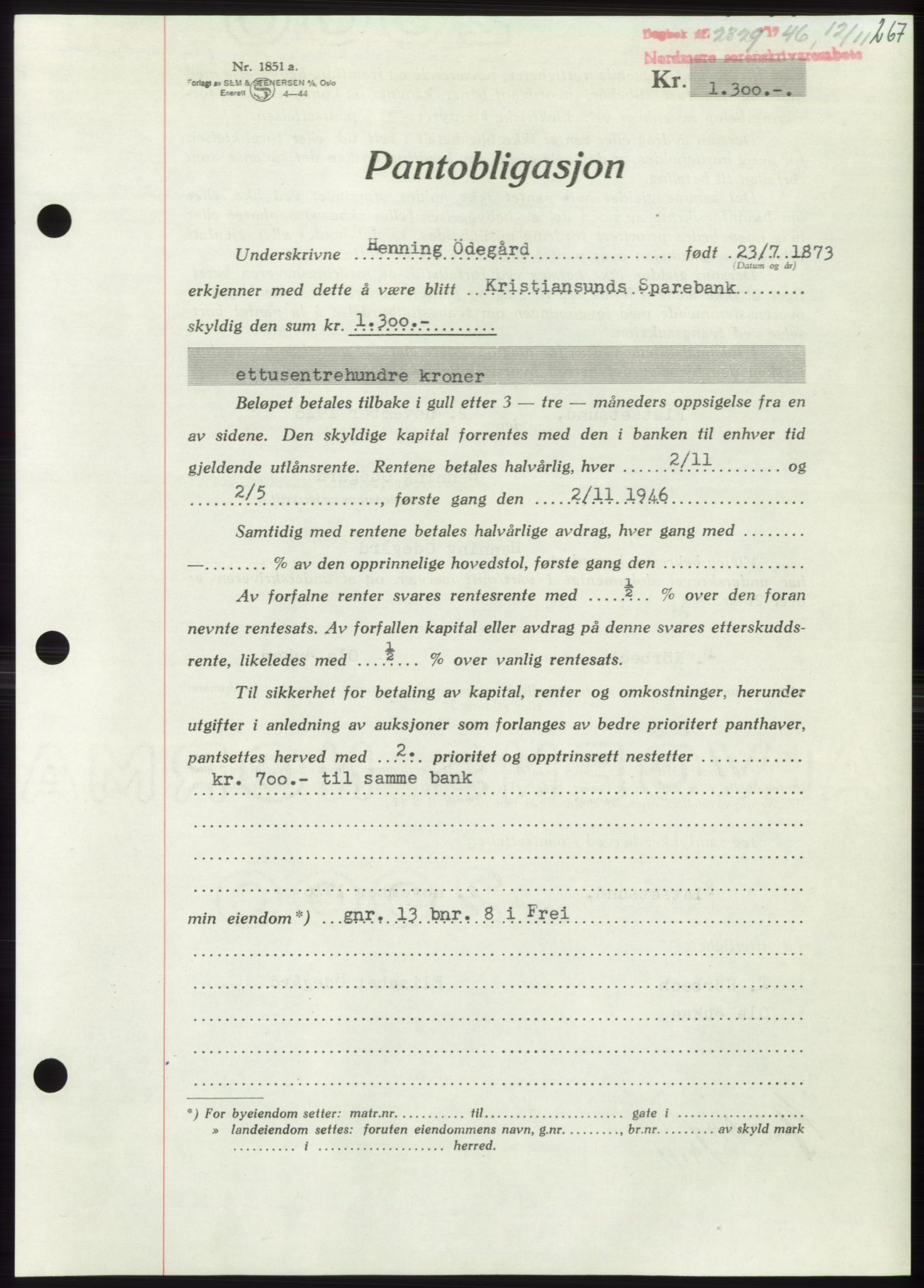 Nordmøre sorenskriveri, AV/SAT-A-4132/1/2/2Ca: Mortgage book no. B95, 1946-1947, Diary no: : 2329/1946