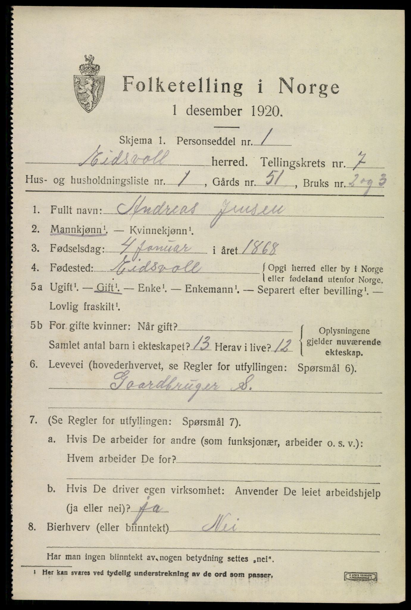 SAO, 1920 census for Eidsvoll, 1920, p. 11861