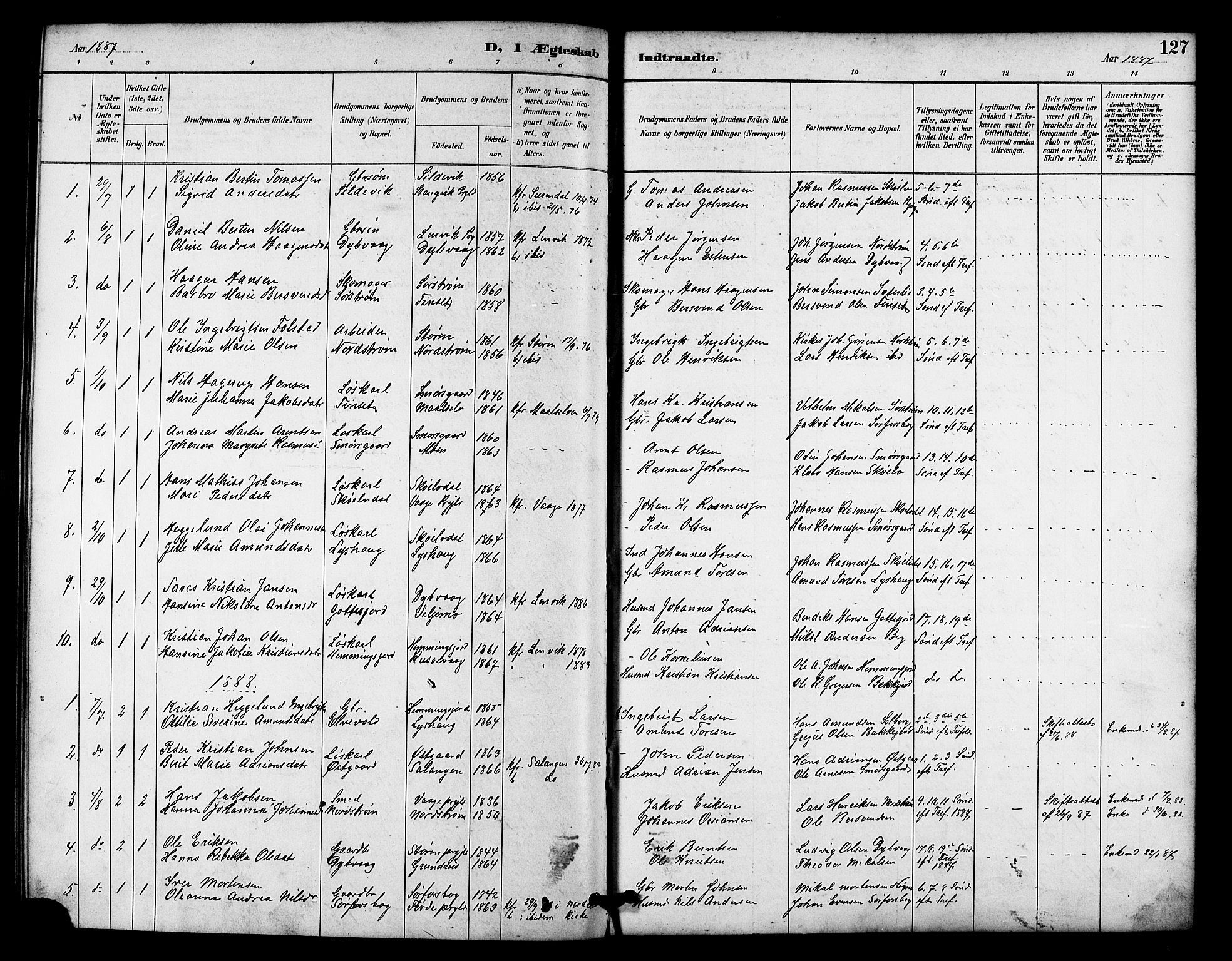 Tranøy sokneprestkontor, AV/SATØ-S-1313/I/Ia/Iab/L0022klokker: Parish register (copy) no. 22, 1887-1912, p. 127