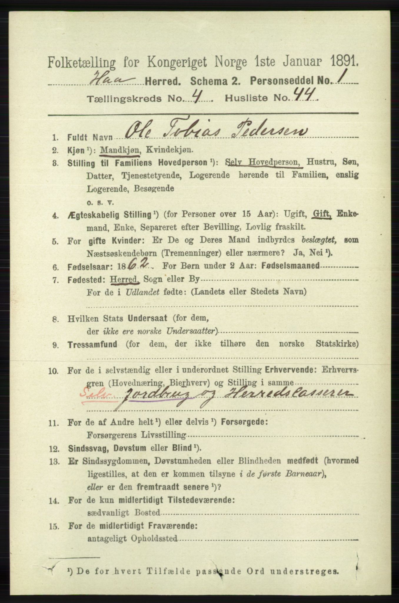 RA, 1891 census for 1119 Hå, 1891, p. 1282