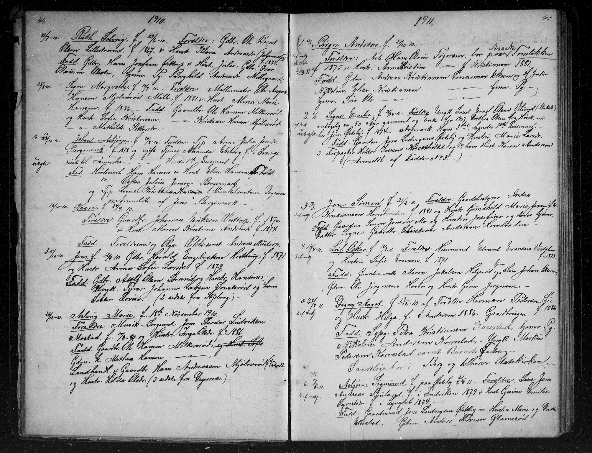 Berg prestekontor Kirkebøker, AV/SAO-A-10902/G/Gc/L0003: Parish register (copy) no. III 3, 1887-1958, p. 44-45