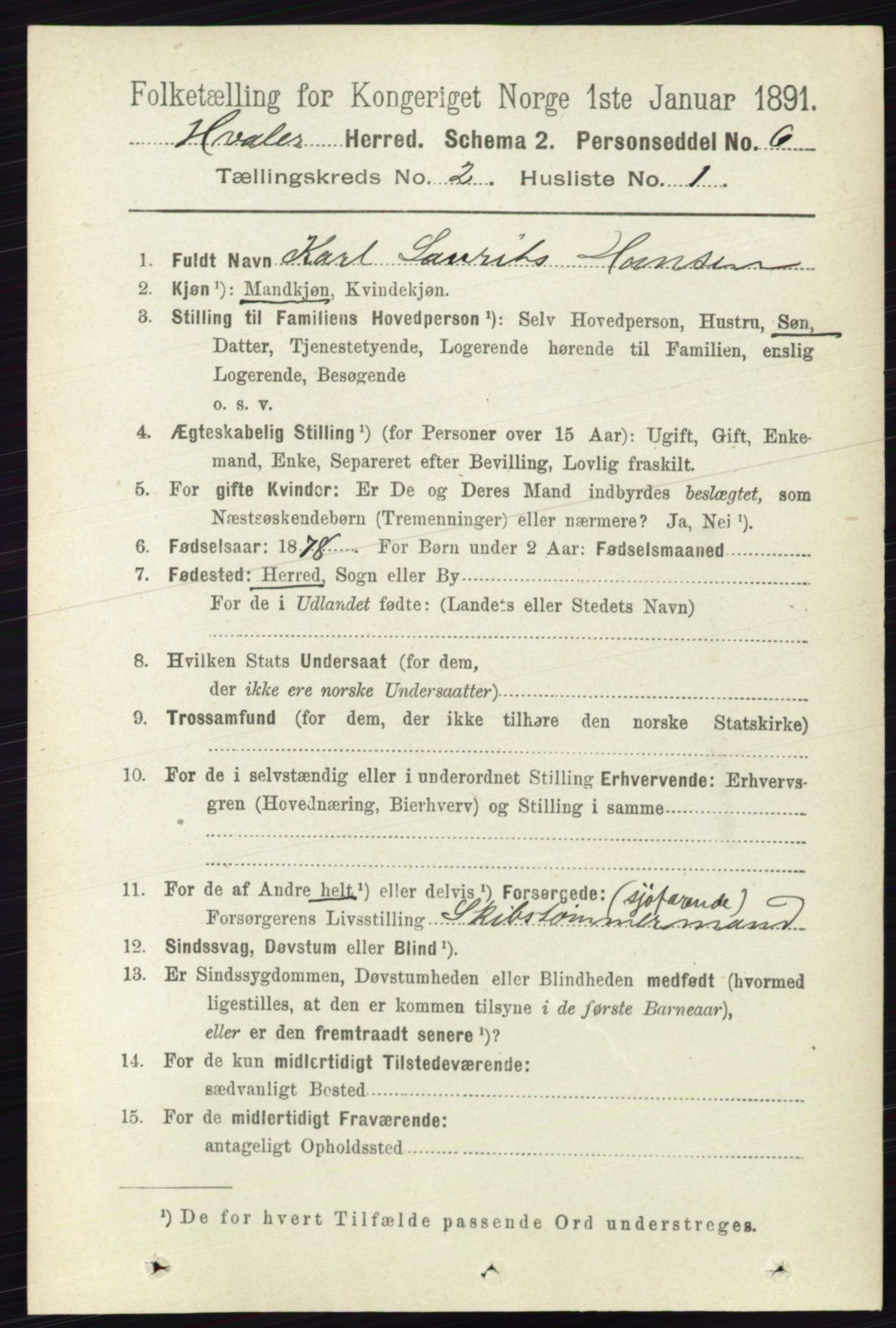 RA, 1891 census for 0111 Hvaler, 1891, p. 1010