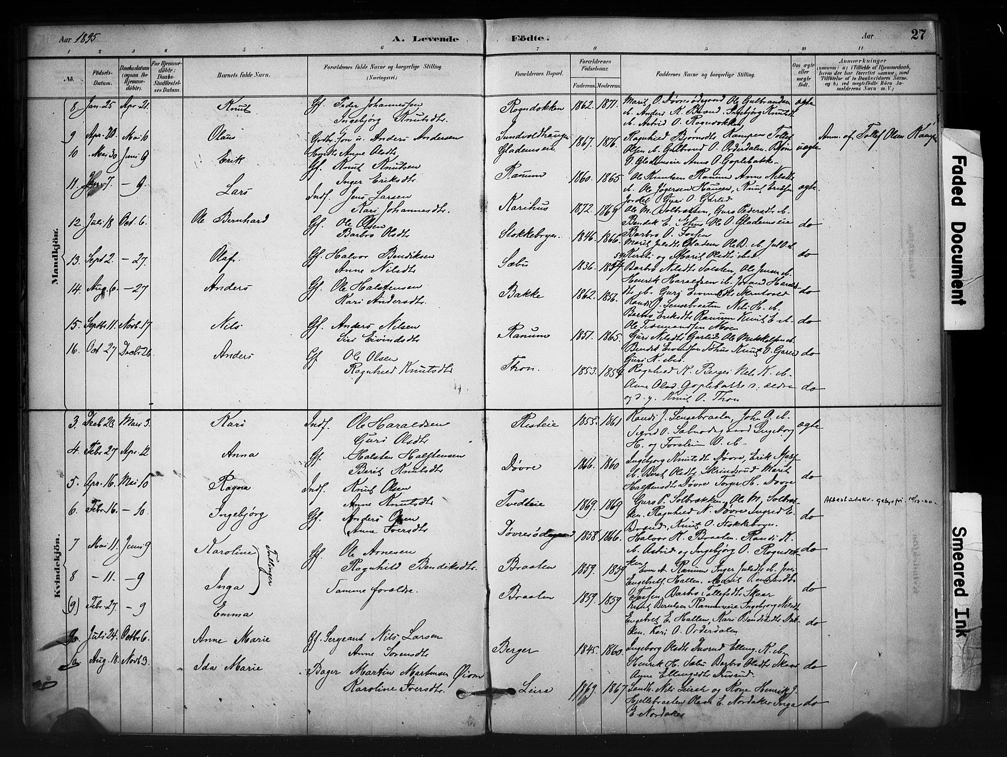 Nord-Aurdal prestekontor, AV/SAH-PREST-132/H/Ha/Haa/L0012: Parish register (official) no. 12, 1883-1895, p. 27