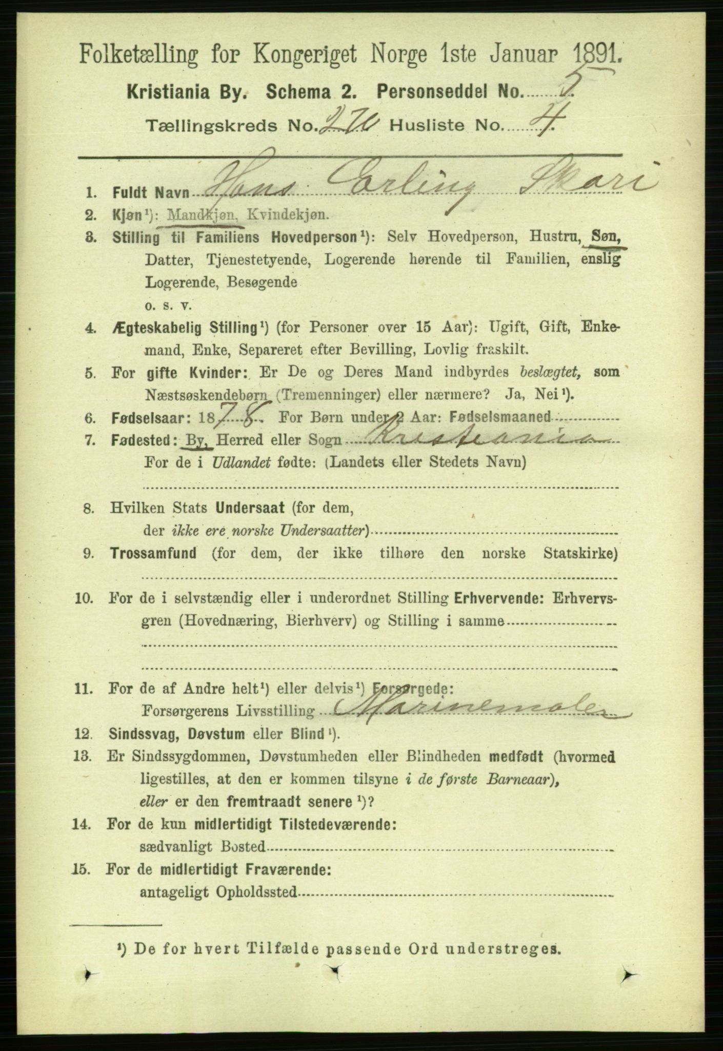 RA, 1891 census for 0301 Kristiania, 1891, p. 164112