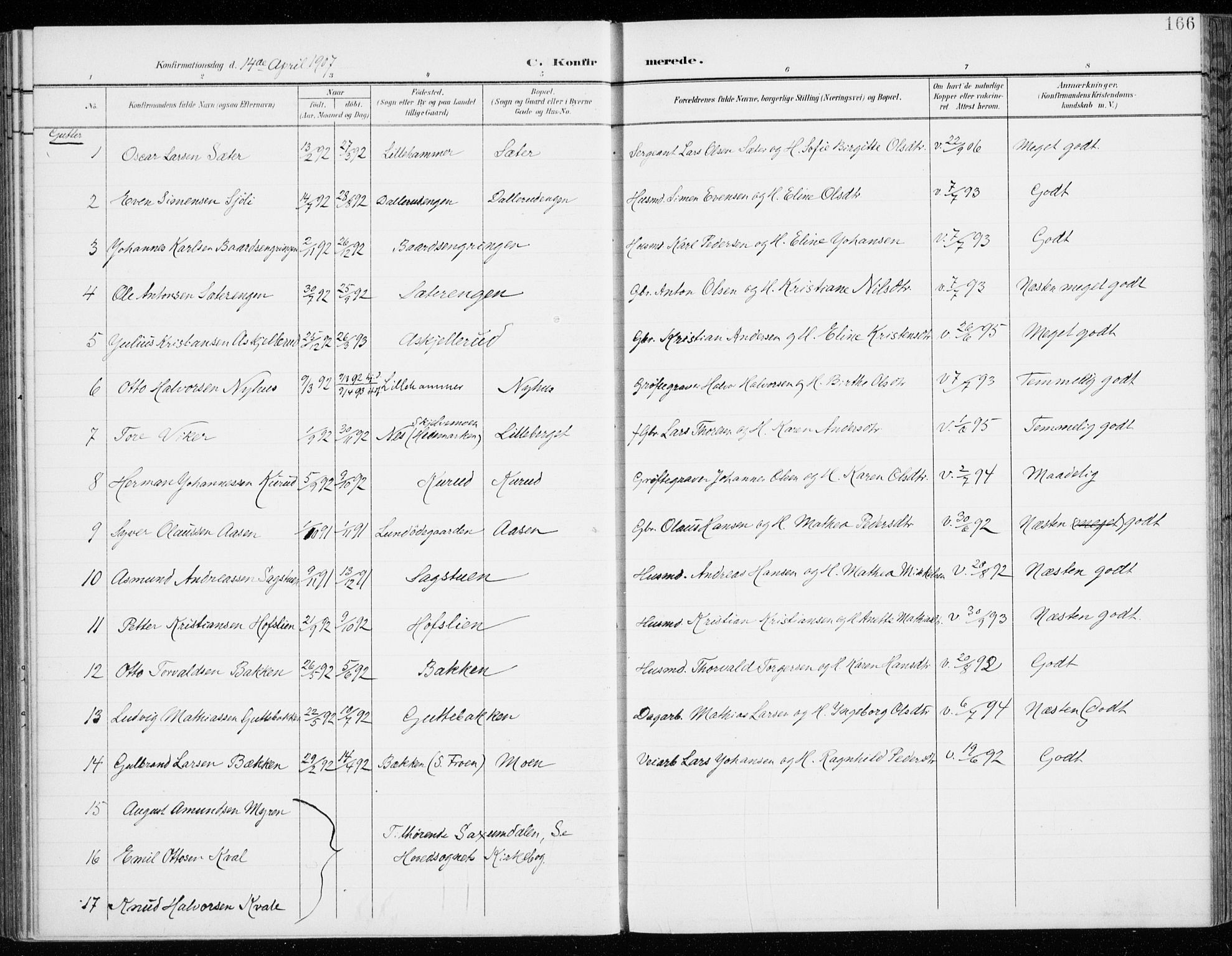 Fåberg prestekontor, AV/SAH-PREST-086/H/Ha/Haa/L0011: Parish register (official) no. 11, 1899-1913, p. 166