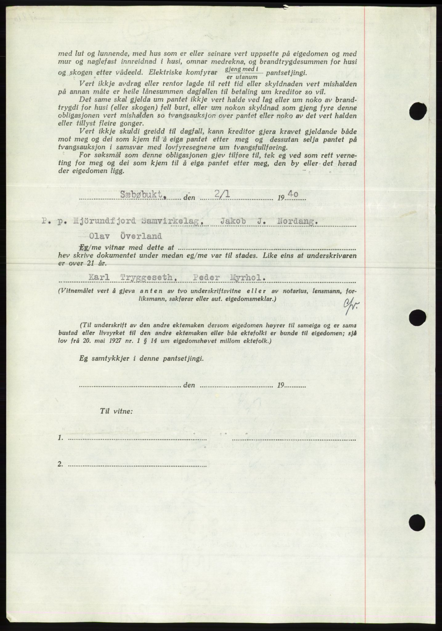 Søre Sunnmøre sorenskriveri, AV/SAT-A-4122/1/2/2C/L0070: Mortgage book no. 64, 1940-1941, Diary no: : 19/1941