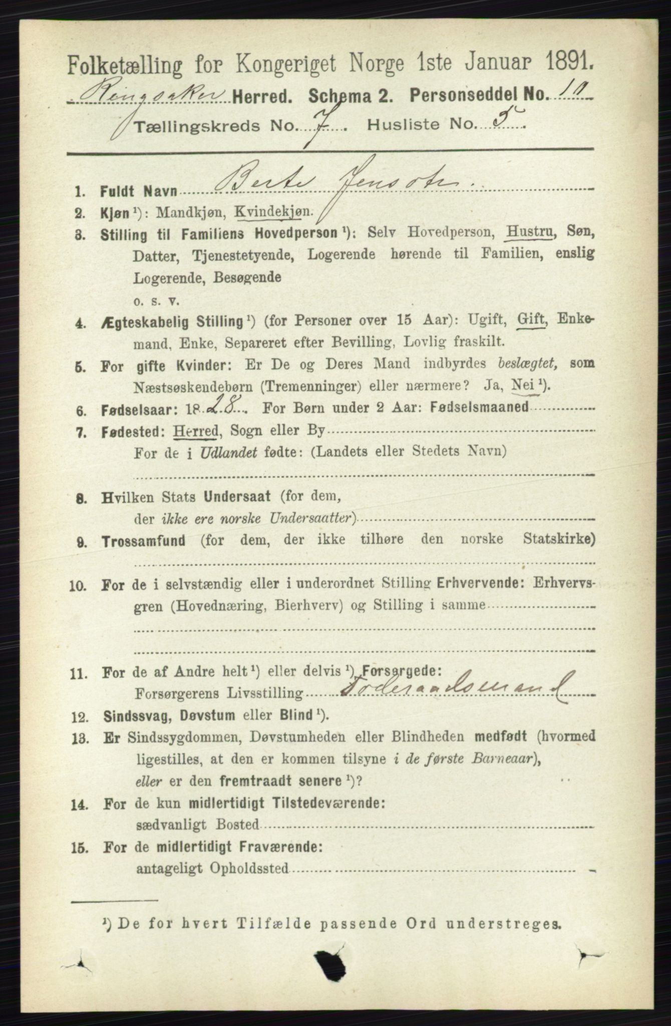 RA, 1891 census for 0412 Ringsaker, 1891, p. 3906