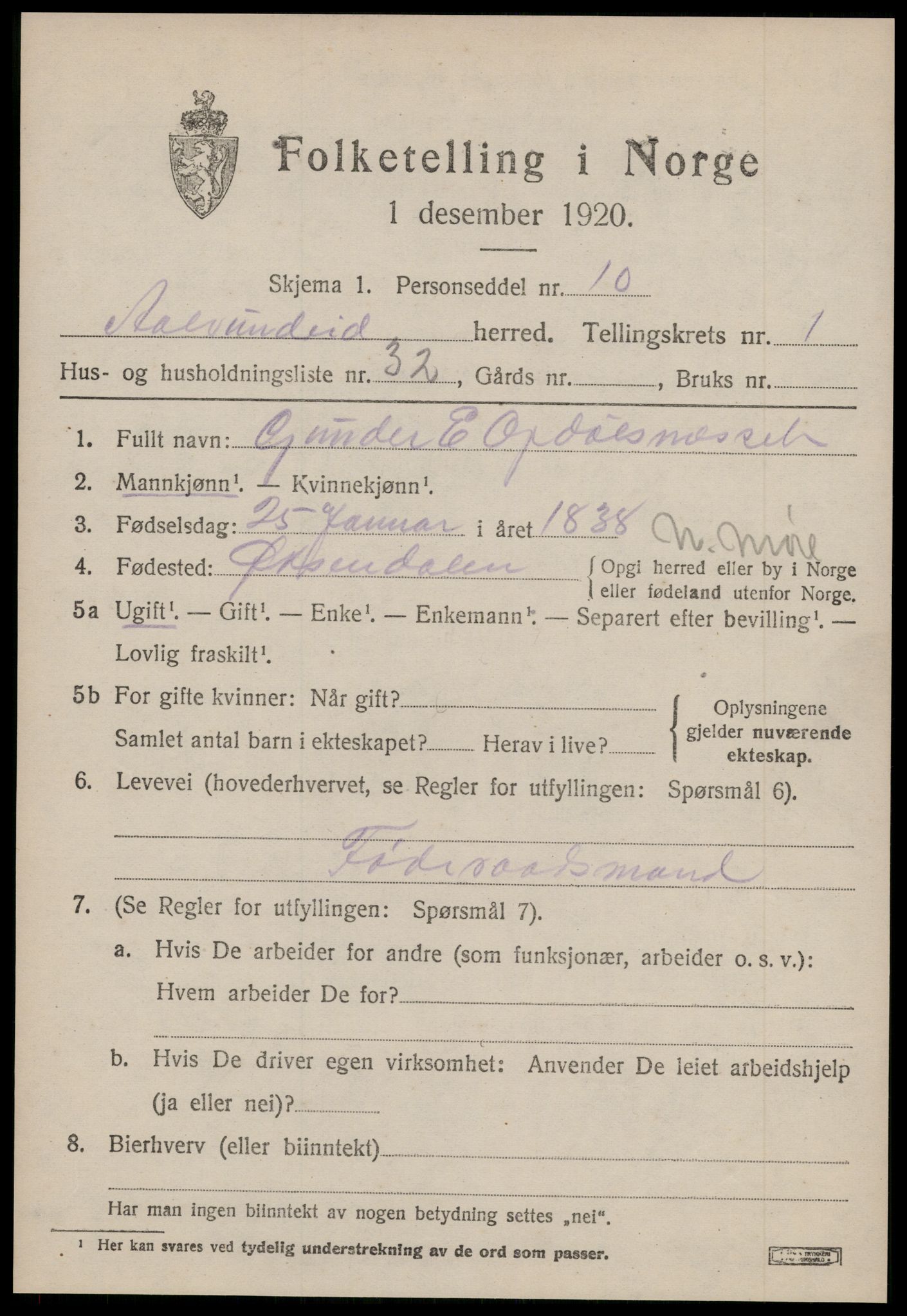 SAT, 1920 census for Ålvundeid, 1920, p. 498