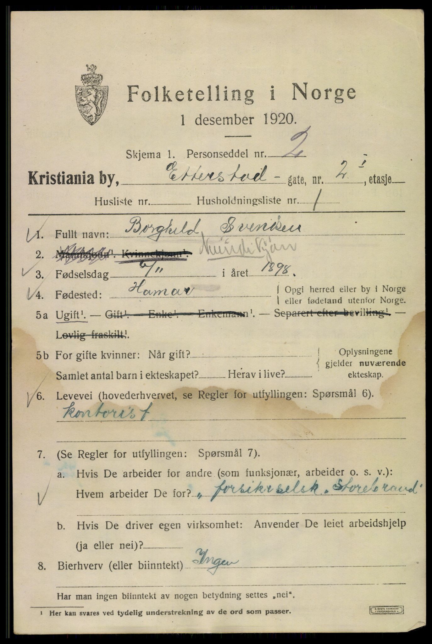 SAO, 1920 census for Kristiania, 1920, p. 223029