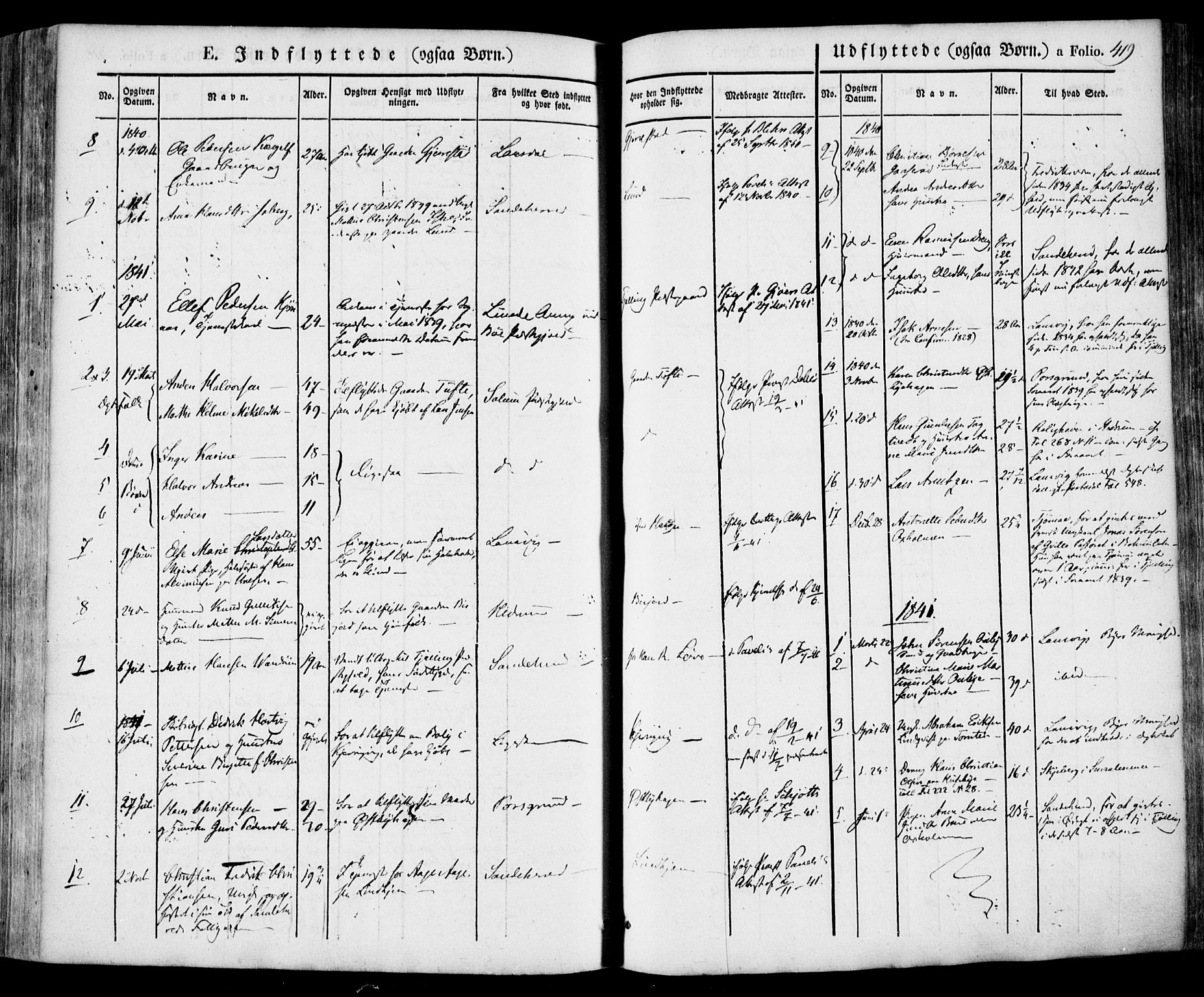 Tjølling kirkebøker, SAKO/A-60/F/Fa/L0006: Parish register (official) no. 6, 1835-1859, p. 419