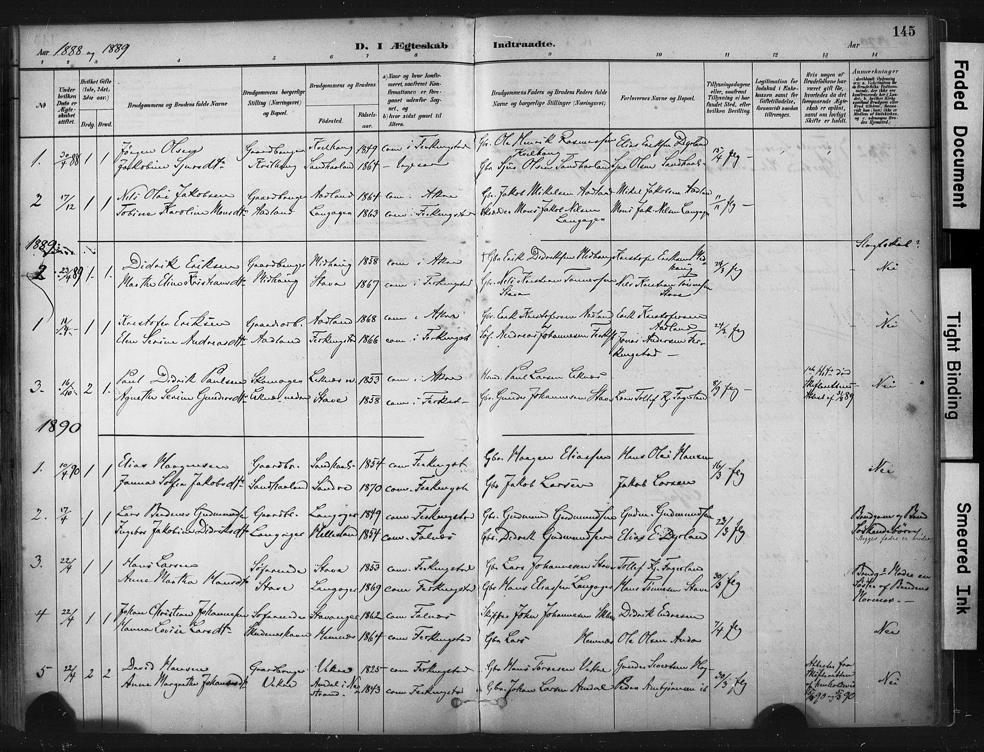 Skudenes sokneprestkontor, SAST/A -101849/H/Ha/Haa/L0010: Parish register (official) no. A 7, 1882-1912, p. 145