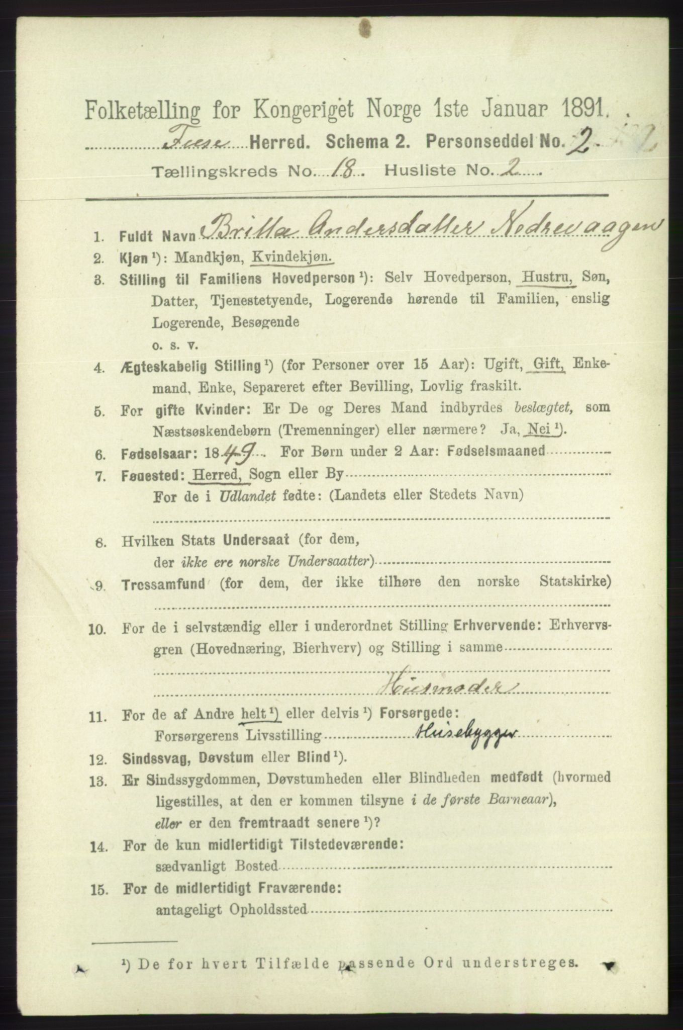 RA, 1891 census for 1241 Fusa, 1891, p. 4118