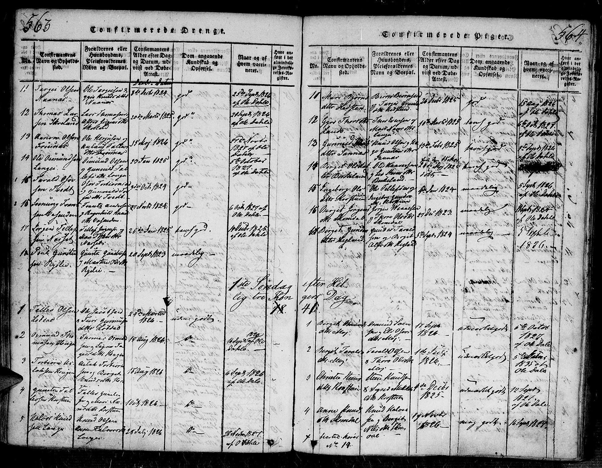 Bygland sokneprestkontor, AV/SAK-1111-0006/F/Fa/Fab/L0003: Parish register (official) no. A 3, 1816-1841, p. 563-564