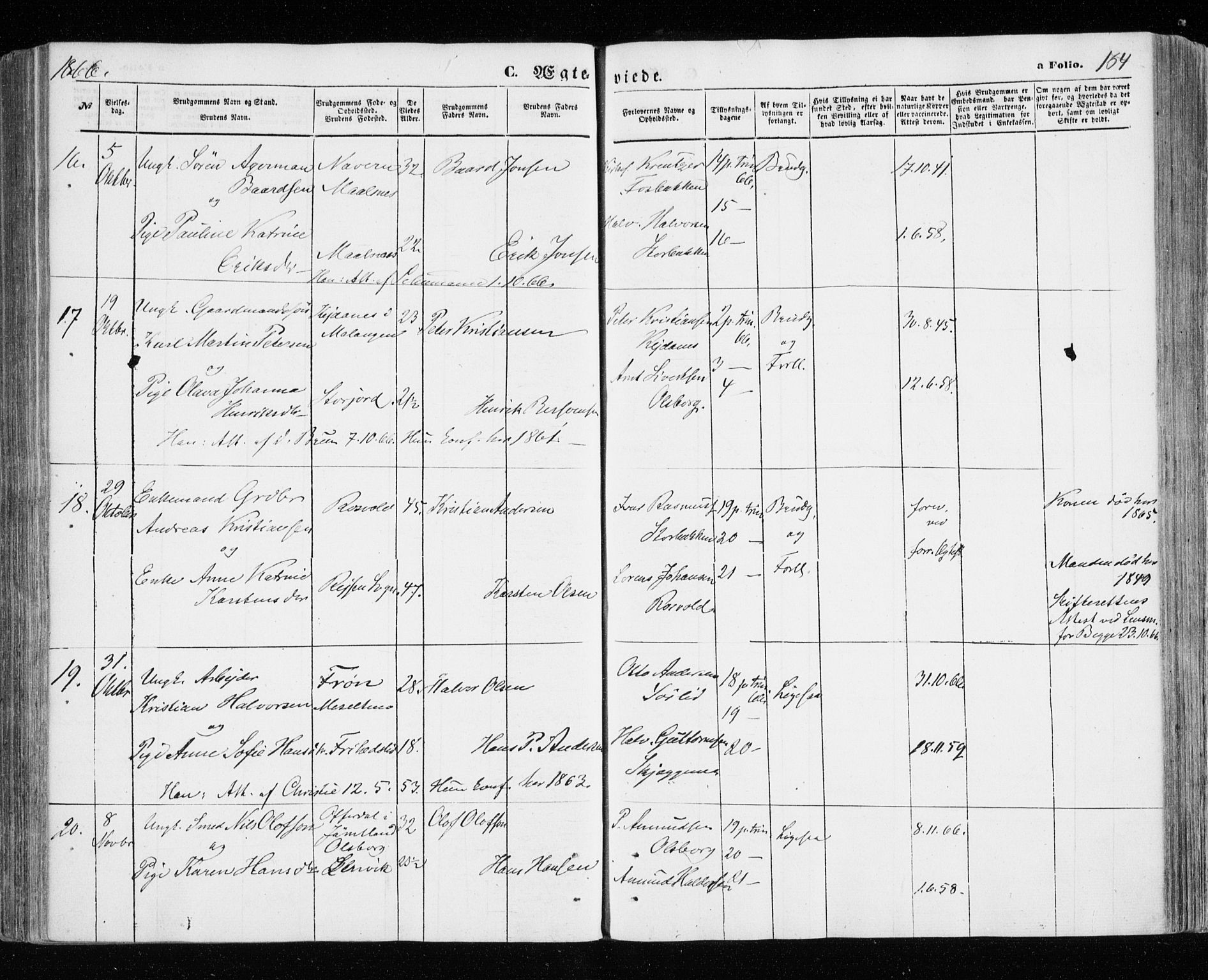 Målselv sokneprestembete, SATØ/S-1311/G/Ga/Gaa/L0004kirke: Parish register (official) no. 4, 1863-1872, p. 164
