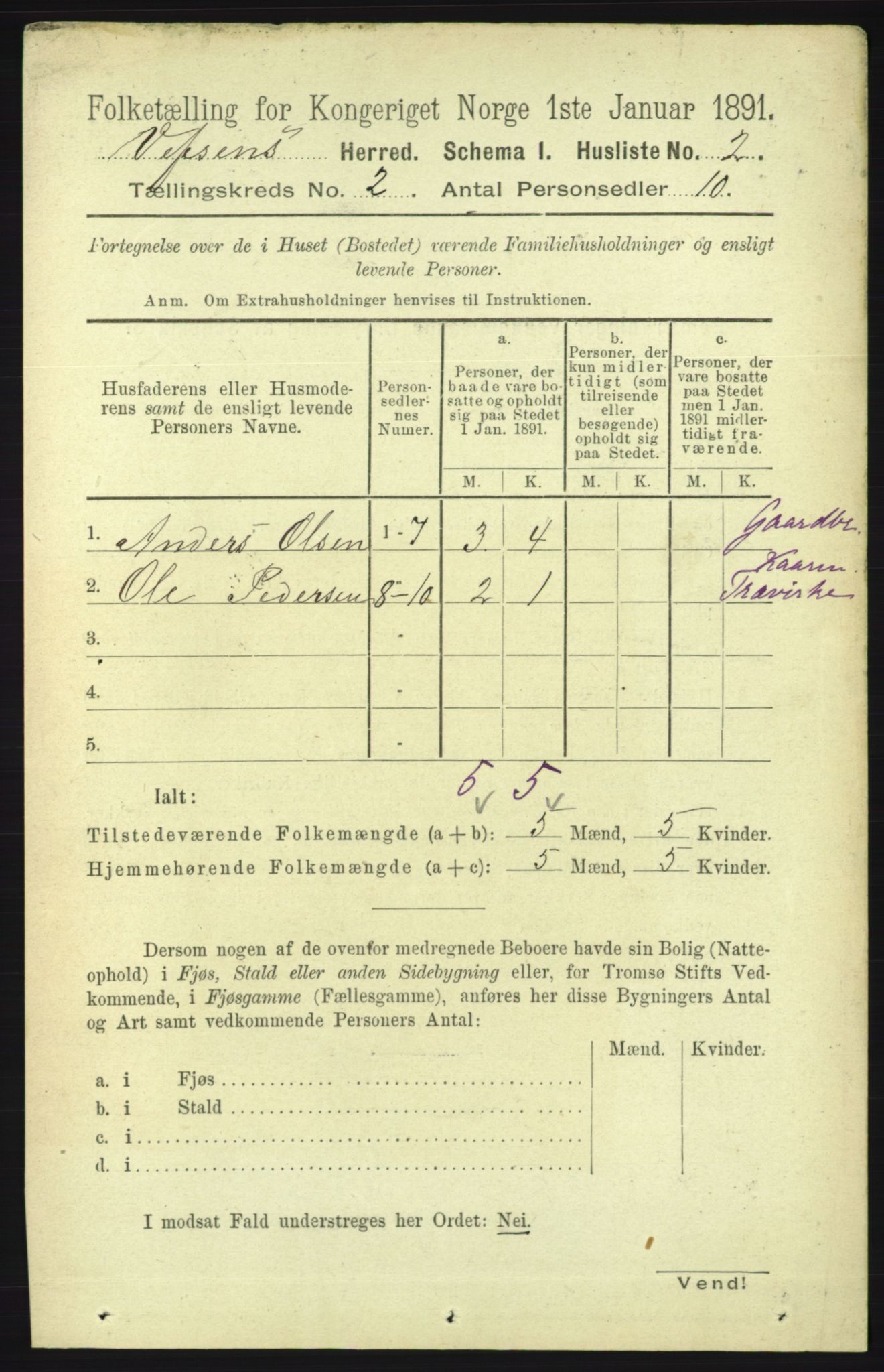 RA, 1891 census for 1824 Vefsn, 1891, p. 538