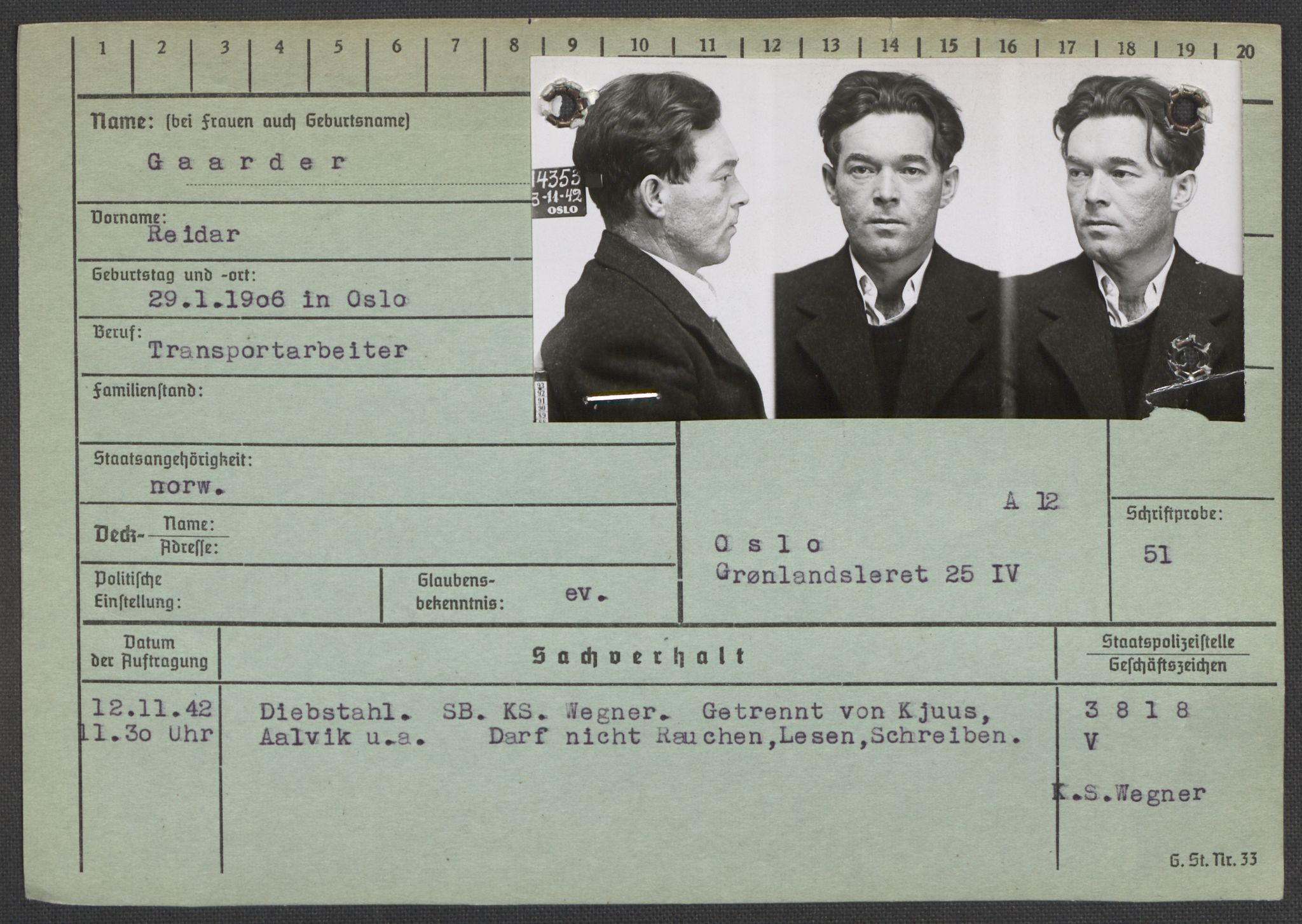 Befehlshaber der Sicherheitspolizei und des SD, AV/RA-RAFA-5969/E/Ea/Eaa/L0003: Register over norske fanger i Møllergata 19: Eng-Hag, 1940-1945, p. 1358