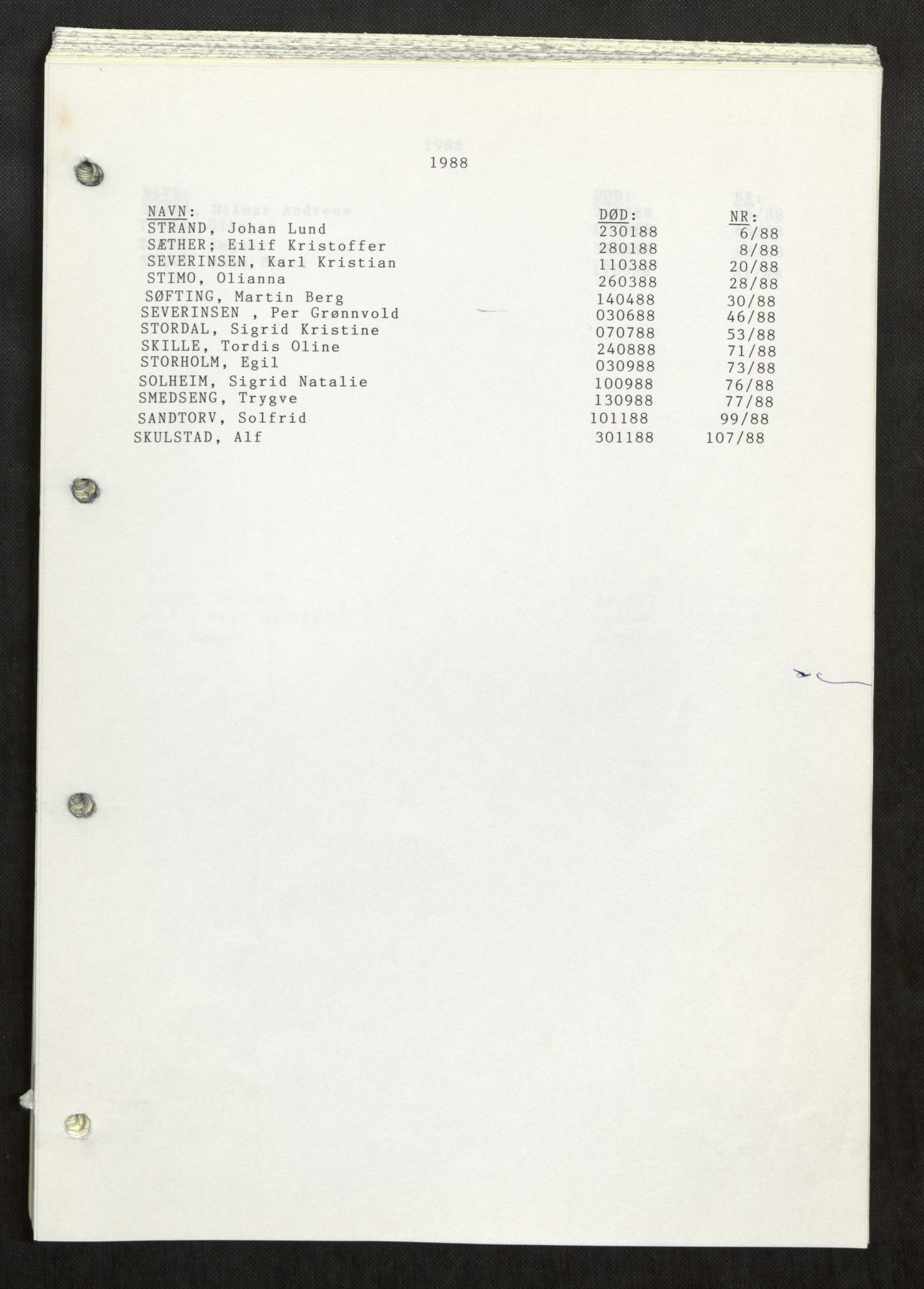 Vefsn lensmannskontor, SAT/A-5714/4/Gh/L0003: Dødsfallprotokoll, 1985-1989