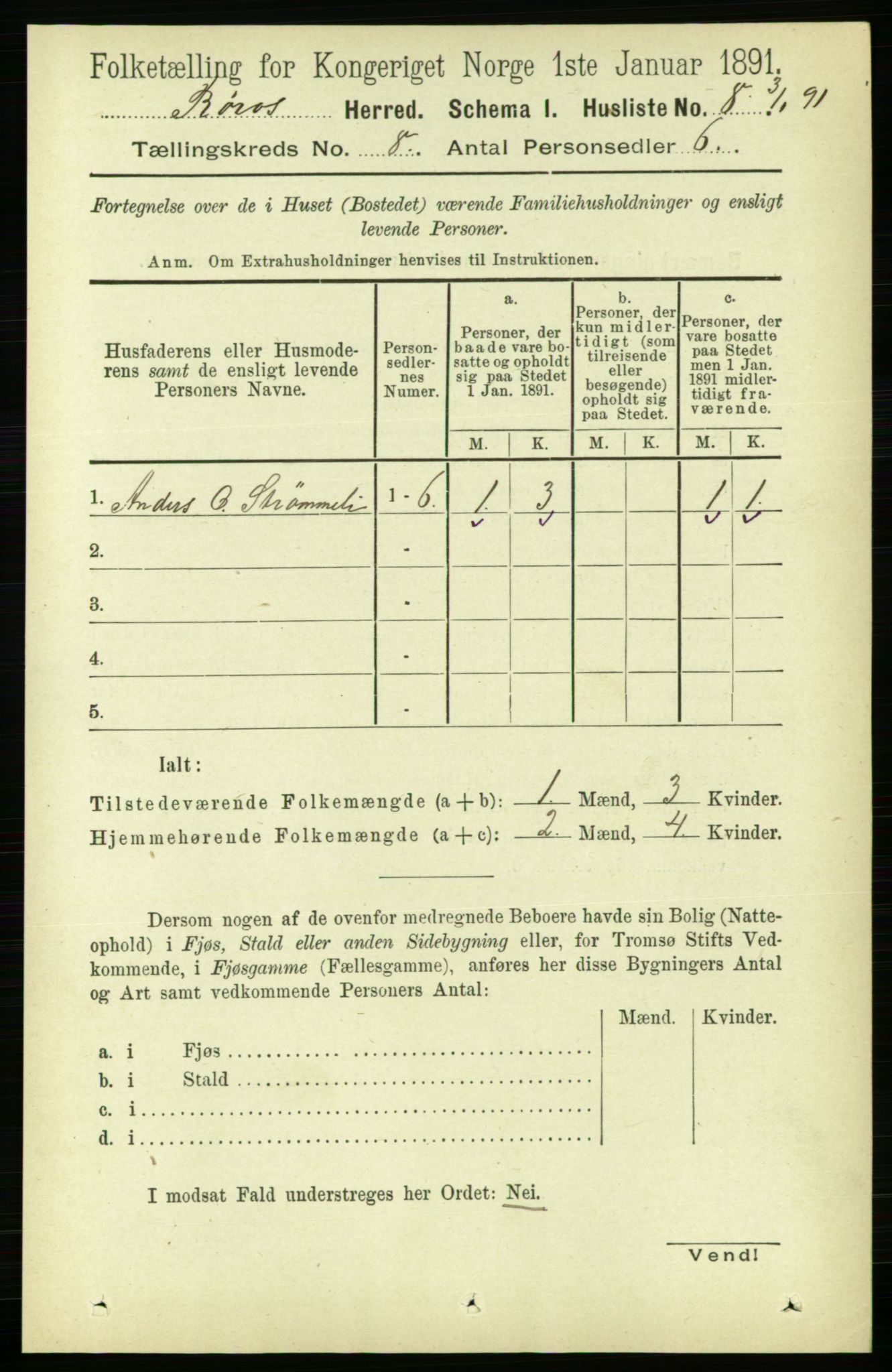 RA, 1891 census for 1640 Røros, 1891, p. 1585