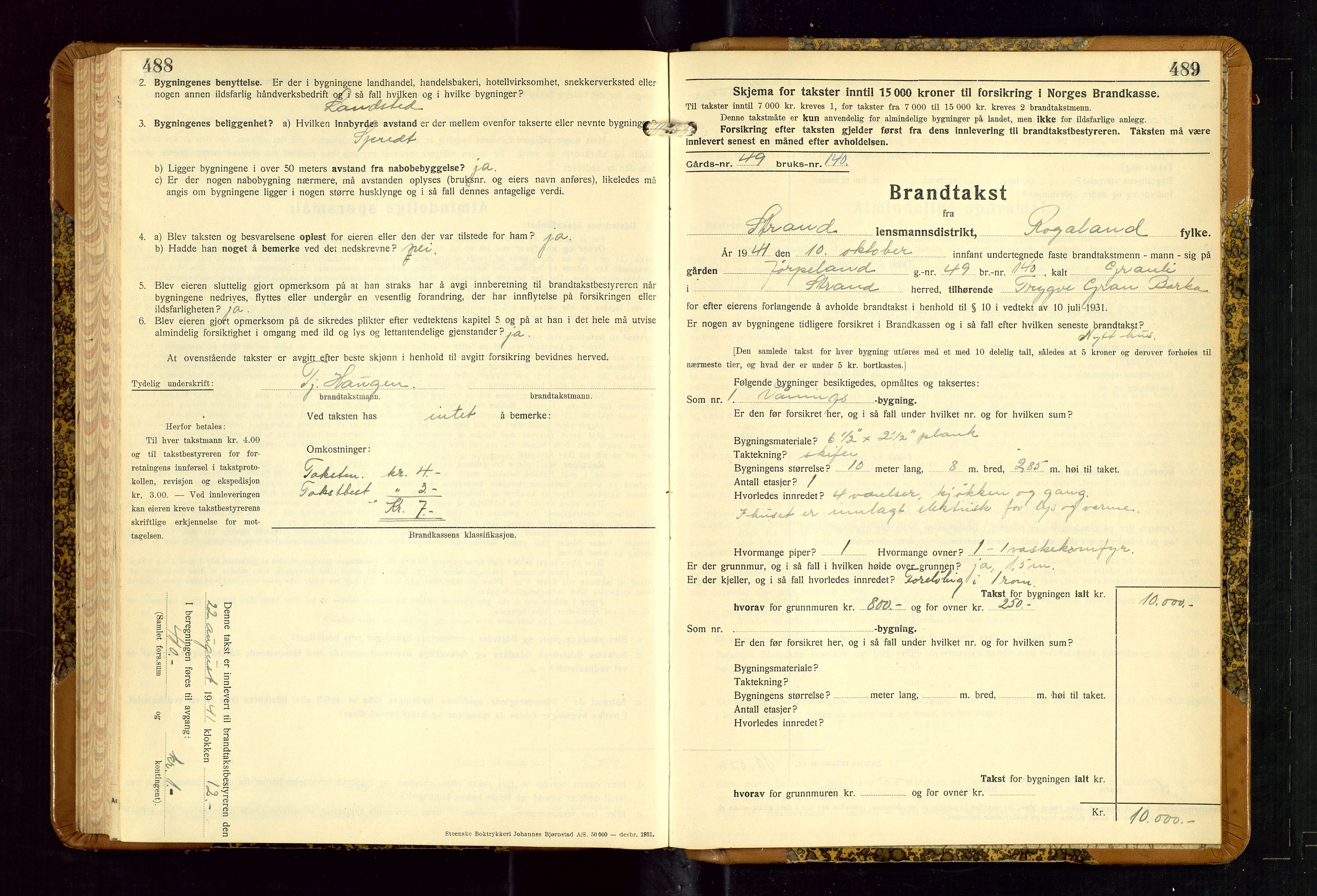 Strand og Forsand lensmannskontor, AV/SAST-A-100451/Gob/L0001: Branntakstprotokoll, 1935-1942, p. 488-489