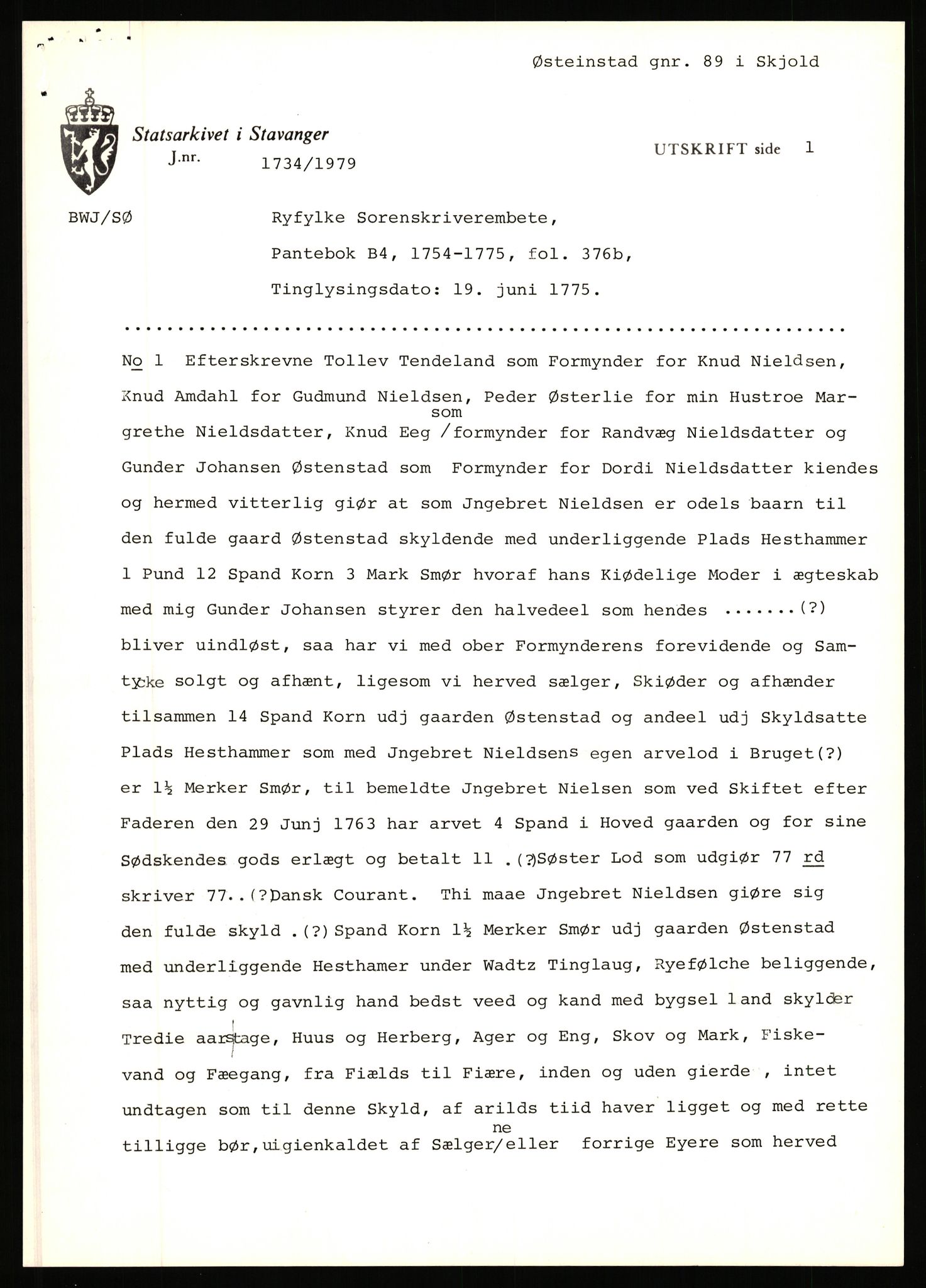 Statsarkivet i Stavanger, AV/SAST-A-101971/03/Y/Yj/L0098: Avskrifter sortert etter gårdsnavn: Øigrei - Østeinstad, 1750-1930, p. 688