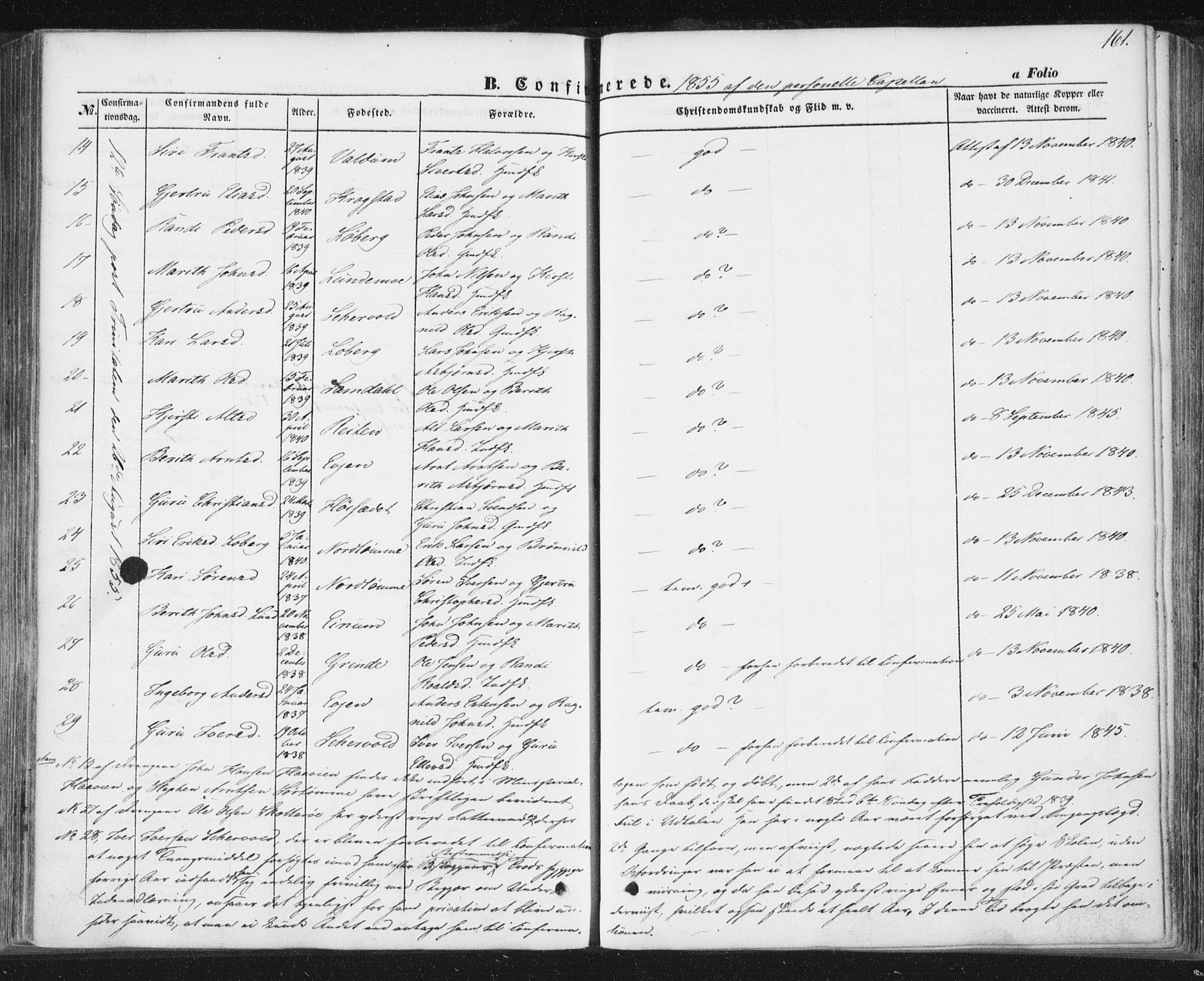 Ministerialprotokoller, klokkerbøker og fødselsregistre - Sør-Trøndelag, AV/SAT-A-1456/692/L1103: Parish register (official) no. 692A03, 1849-1870, p. 161