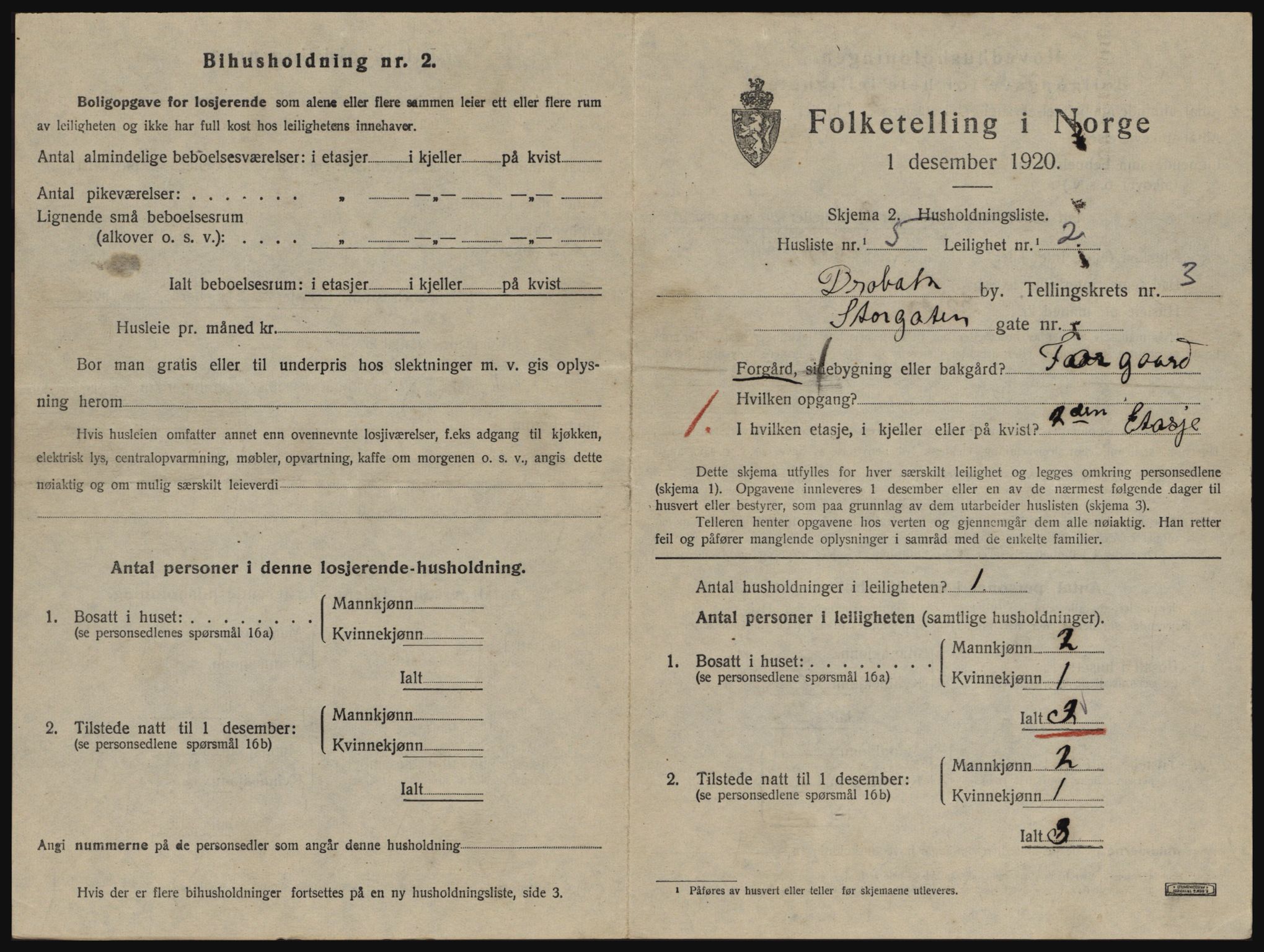 SAO, 1920 census for Drøbak, 1920, p. 1127