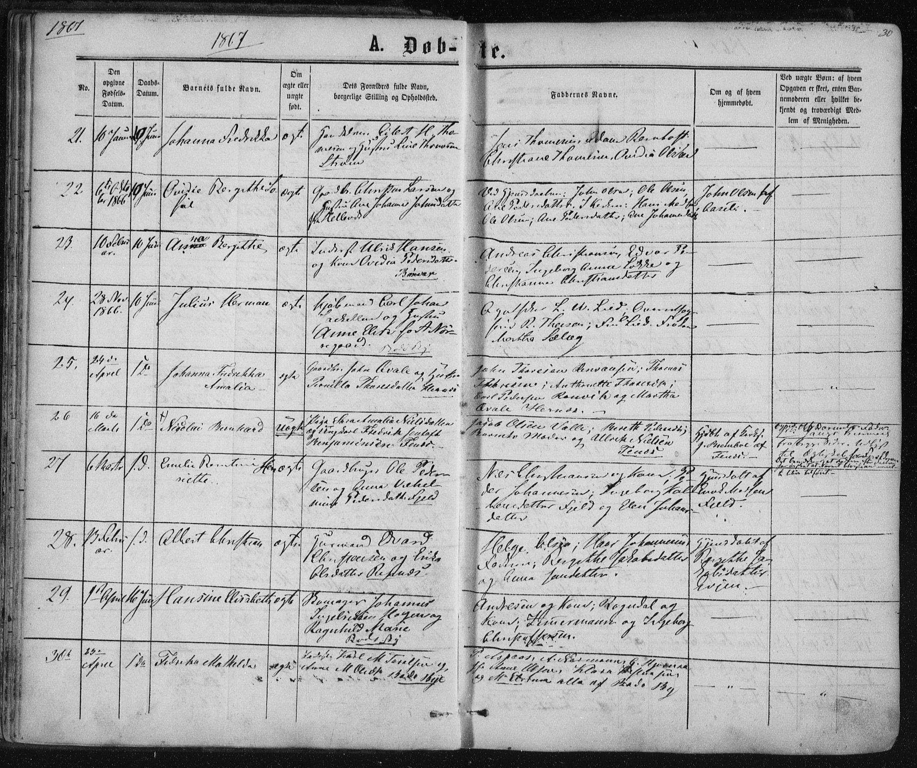 Ministerialprotokoller, klokkerbøker og fødselsregistre - Nordland, AV/SAT-A-1459/801/L0008: Parish register (official) no. 801A08, 1864-1875, p. 30