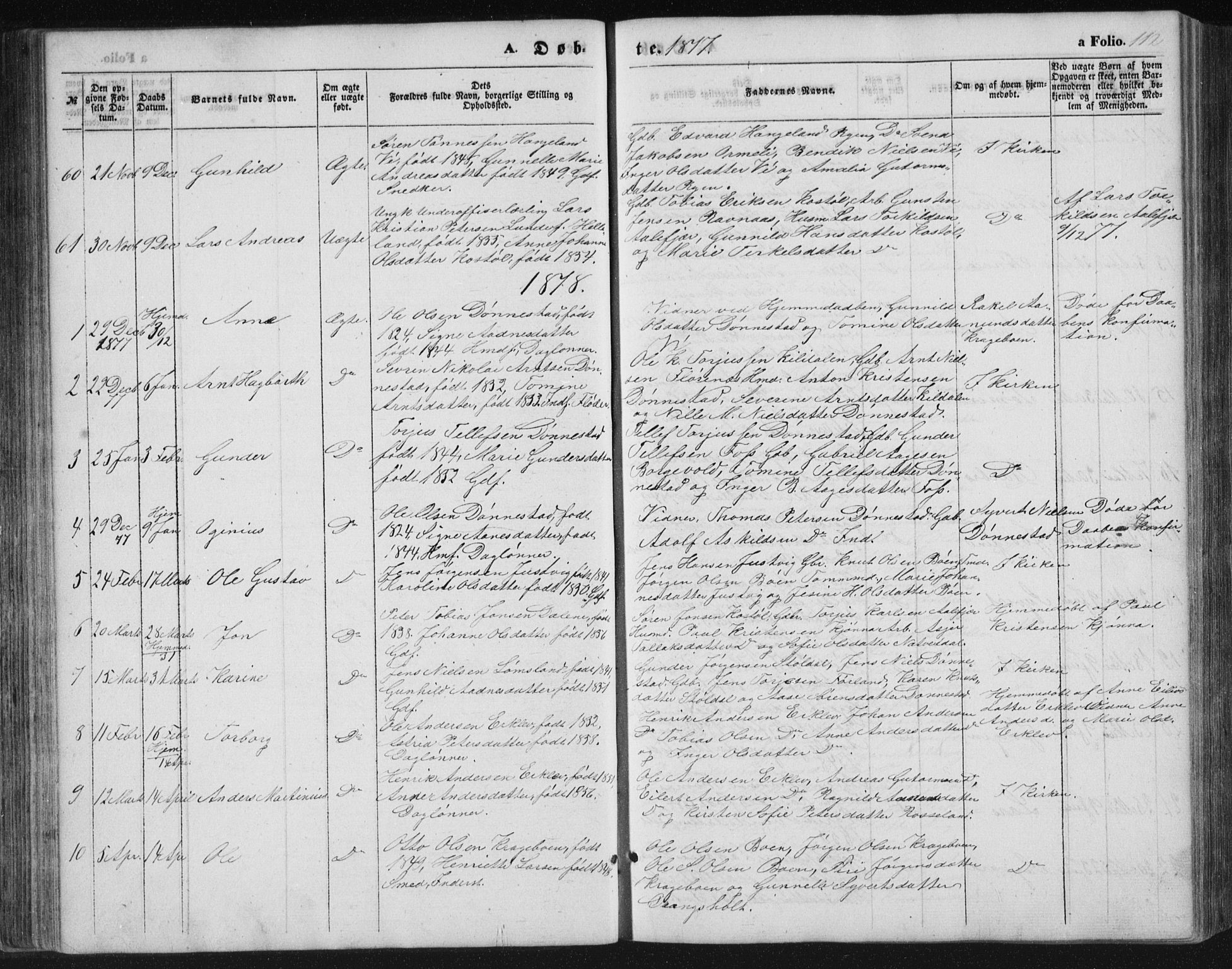 Tveit sokneprestkontor, AV/SAK-1111-0043/F/Fb/L0003: Parish register (copy) no. B 3, 1854-1886, p. 112