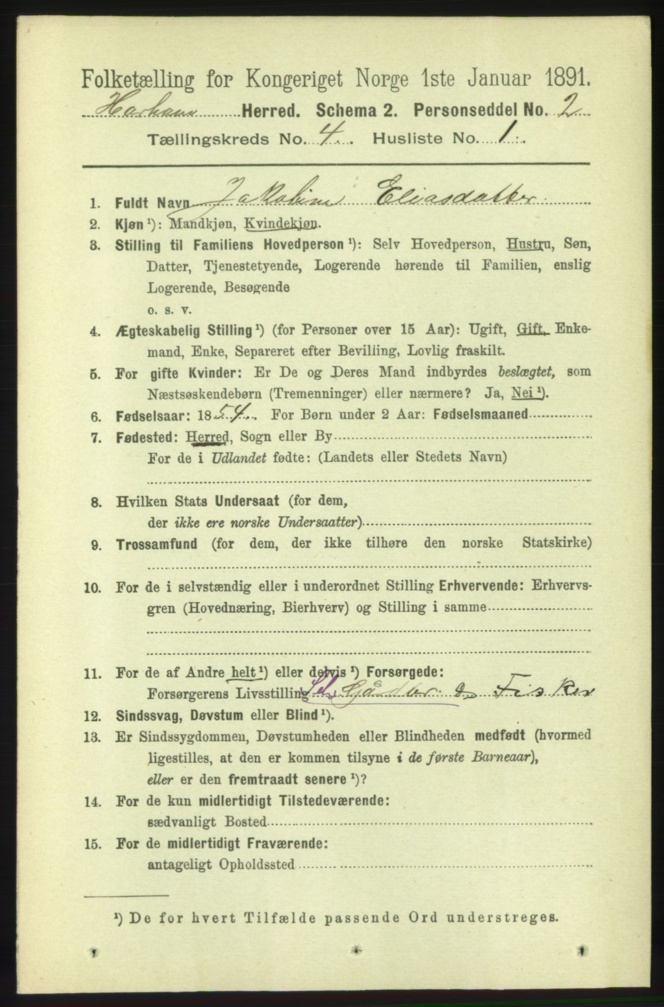 RA, 1891 census for 1534 Haram, 1891, p. 1822