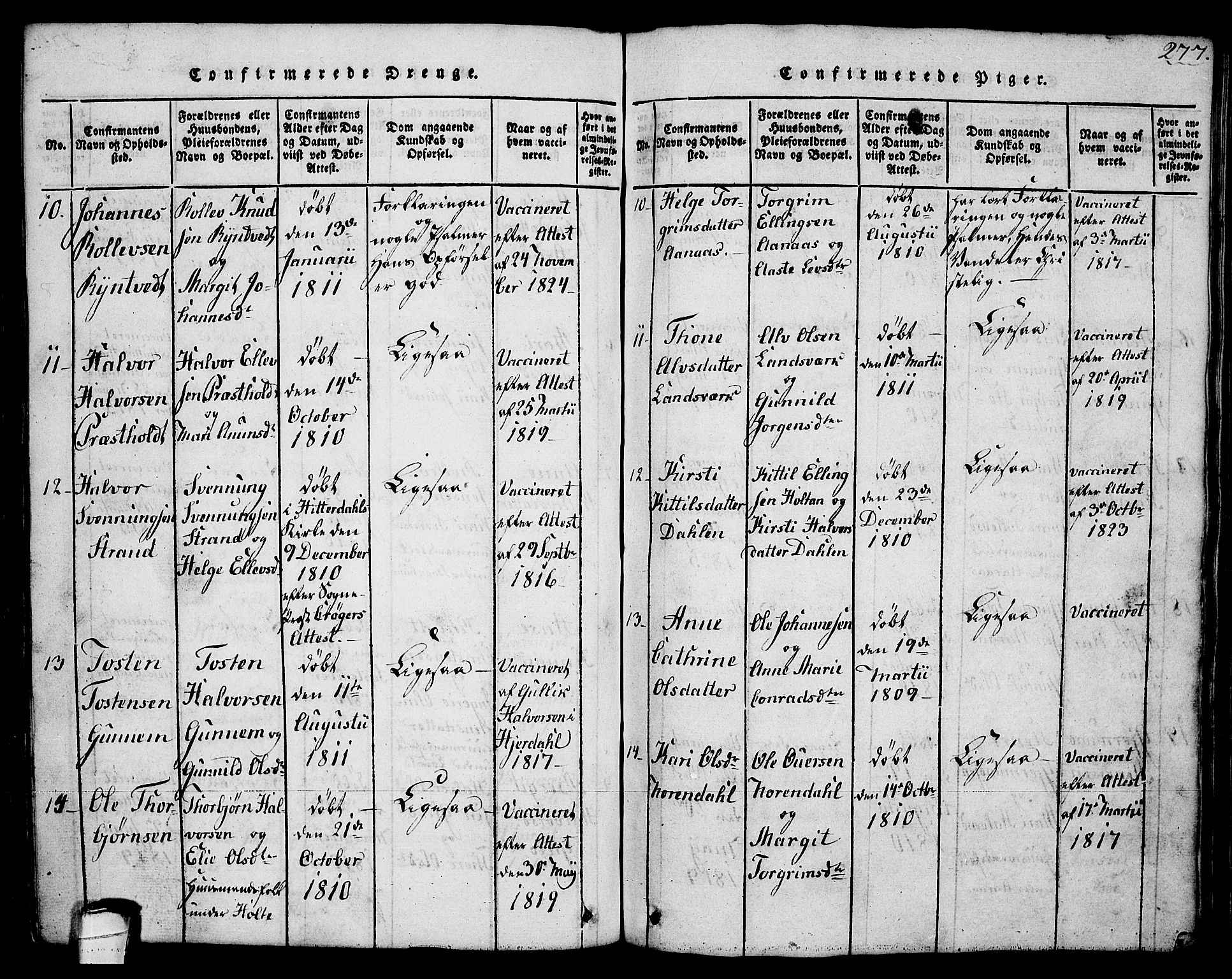 Sauherad kirkebøker, AV/SAKO-A-298/G/Ga/L0001: Parish register (copy) no. I 1, 1815-1827, p. 277