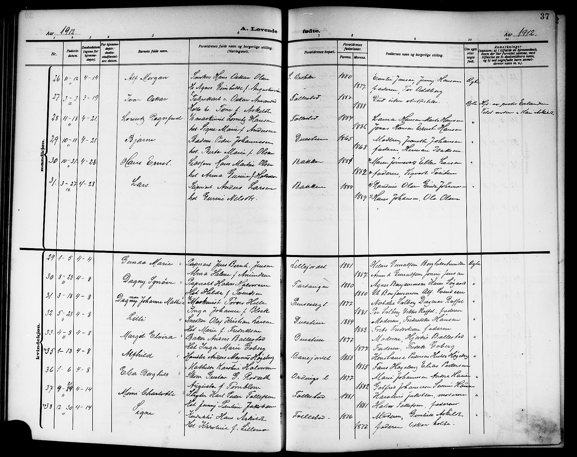 Skien kirkebøker, AV/SAKO-A-302/G/Ga/L0009: Parish register (copy) no. 9, 1910-1920, p. 37