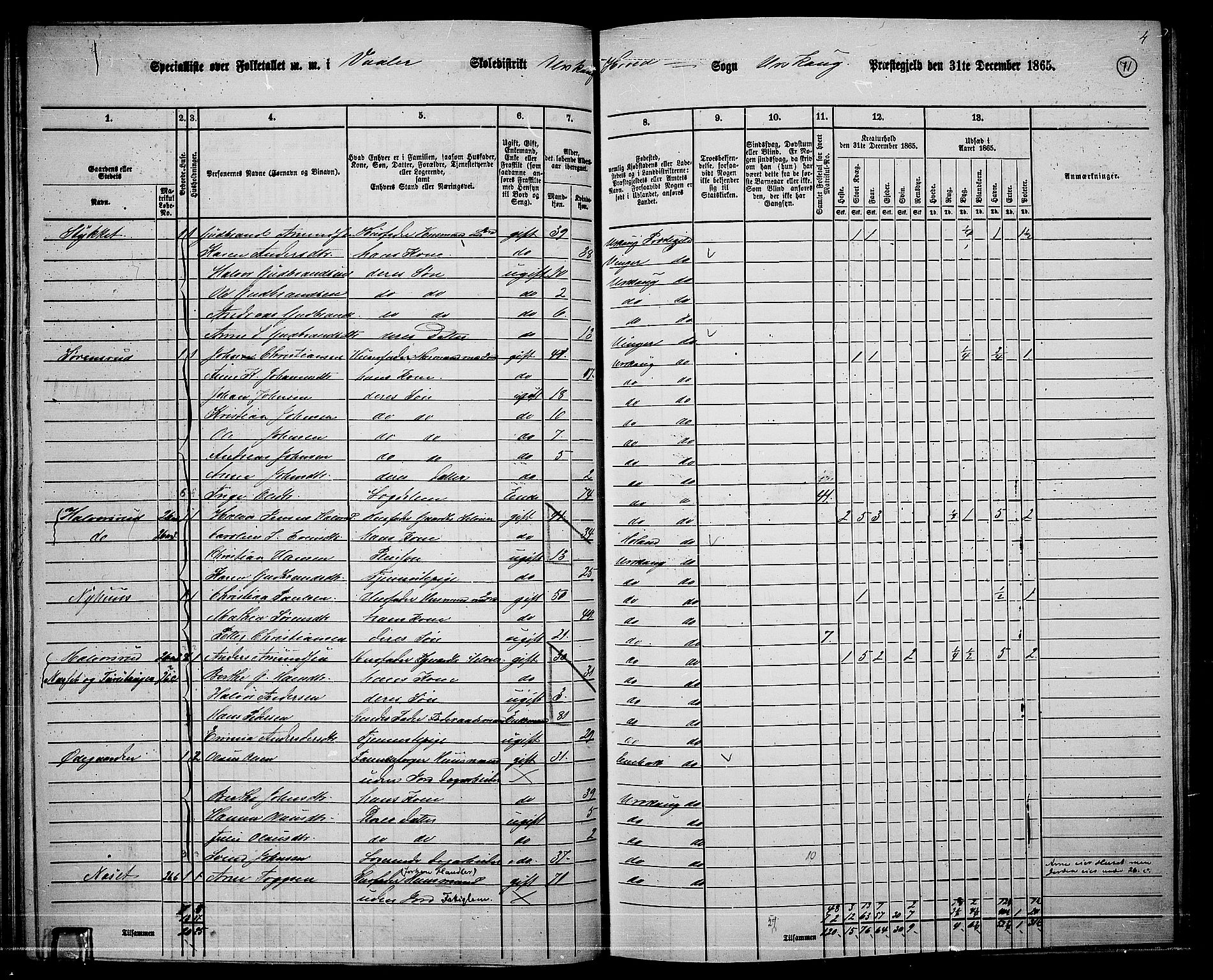 RA, 1865 census for Aurskog, 1865, p. 65