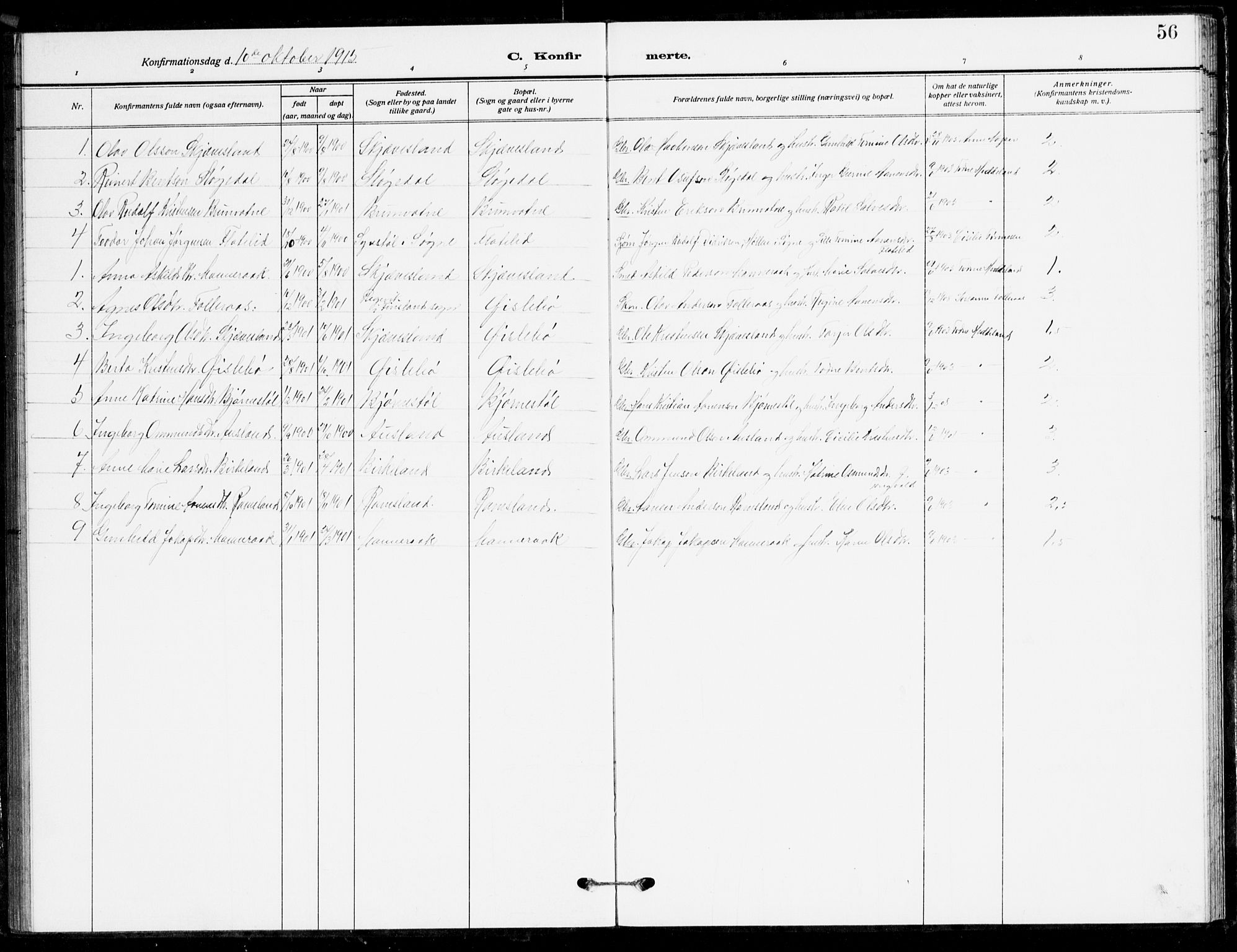 Holum sokneprestkontor, AV/SAK-1111-0022/F/Fb/Fbc/L0004: Parish register (copy) no. B 4, 1908-1930, p. 56