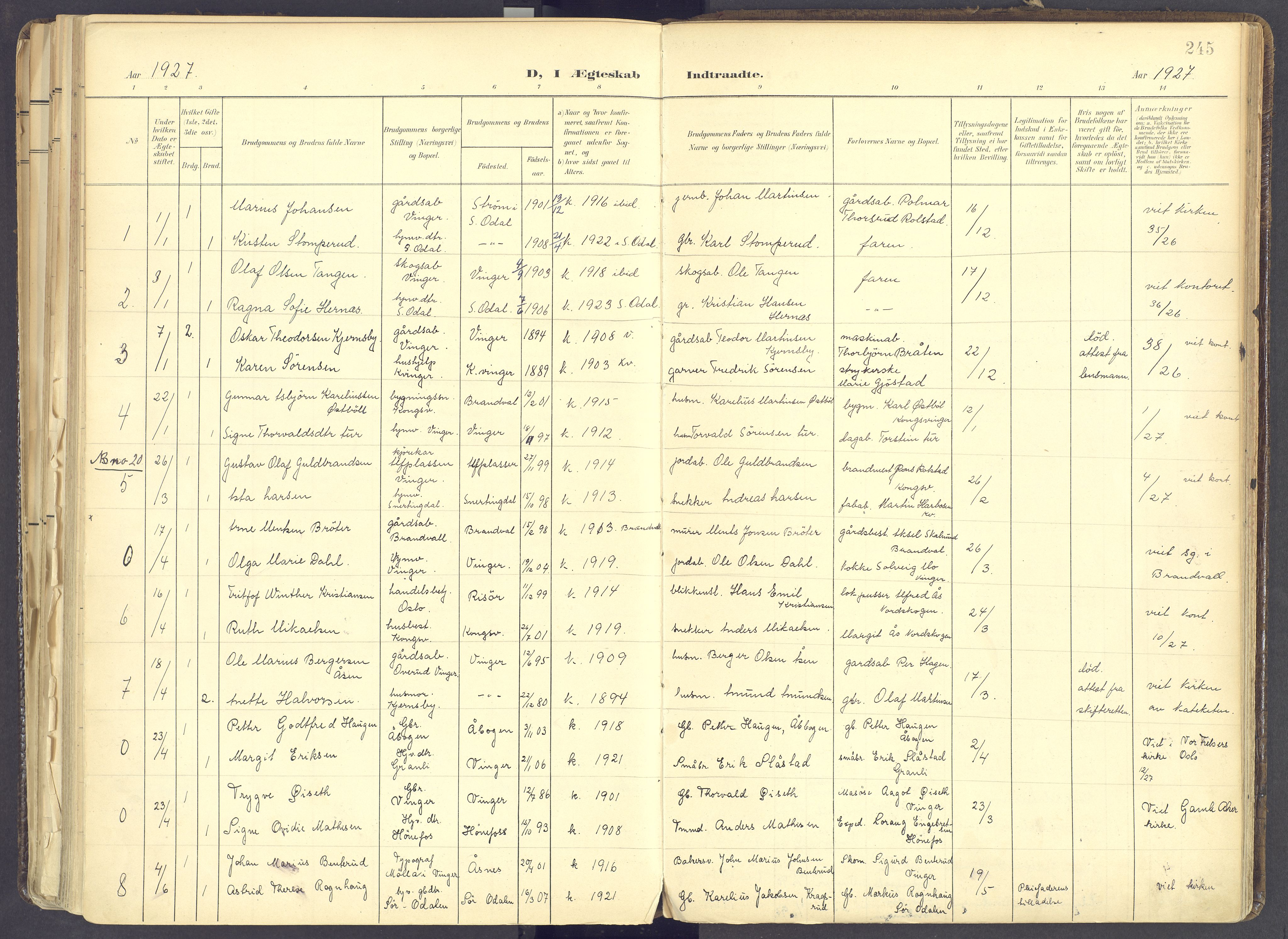 Vinger prestekontor, SAH/PREST-024/H/Ha/Haa/L0017: Parish register (official) no. 17, 1901-1927, p. 245