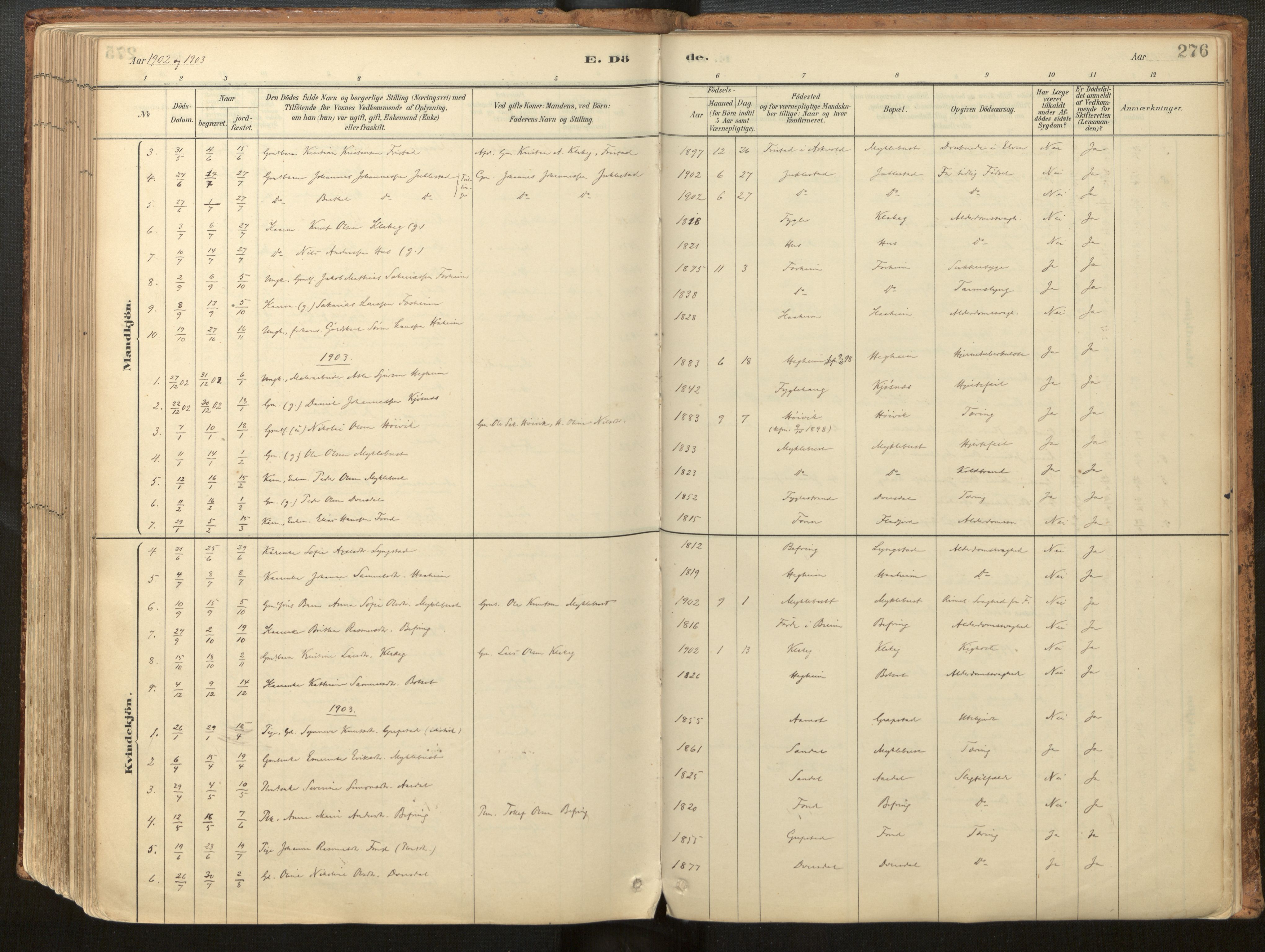 Jølster sokneprestembete, SAB/A-80701/H/Haa/Haac/L0001: Parish register (official) no. C 1, 1882-1928, p. 276