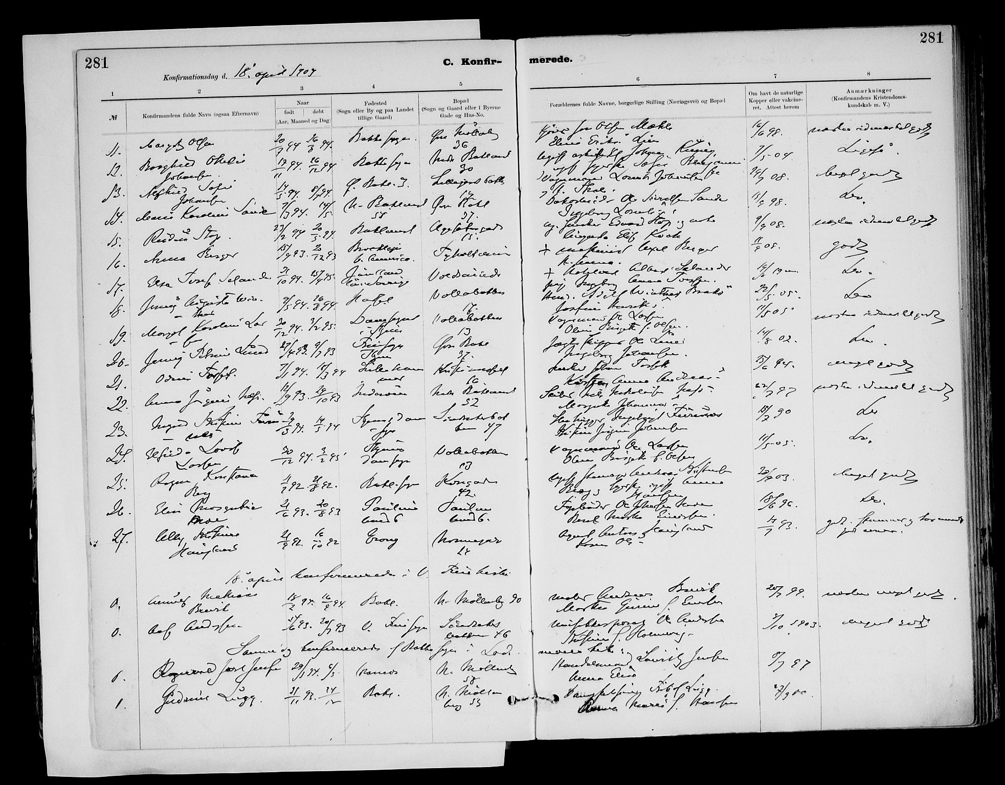 Ministerialprotokoller, klokkerbøker og fødselsregistre - Sør-Trøndelag, AV/SAT-A-1456/604/L0203: Parish register (official) no. 604A23, 1908-1916, p. 281