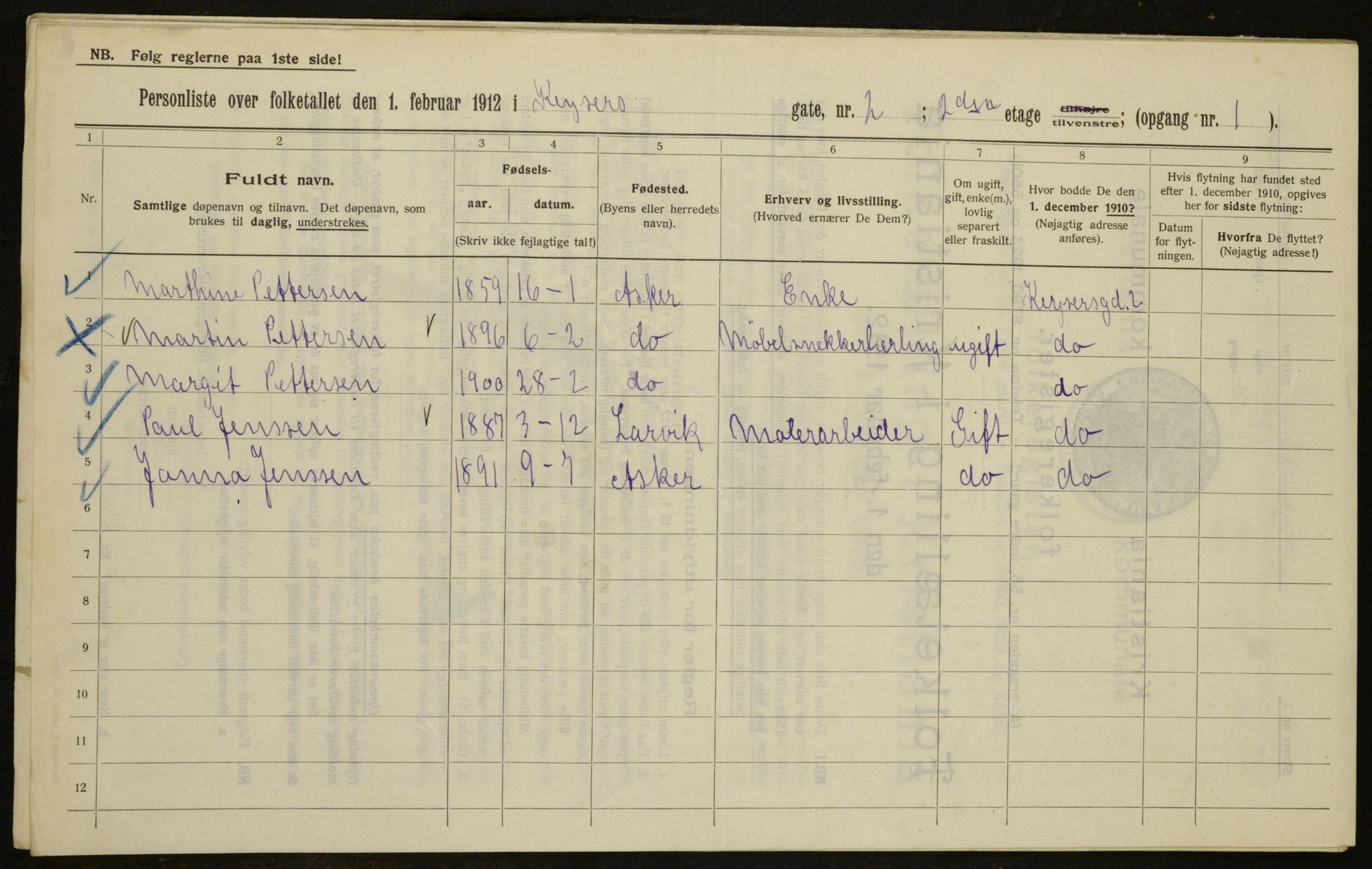 OBA, Municipal Census 1912 for Kristiania, 1912, p. 49499