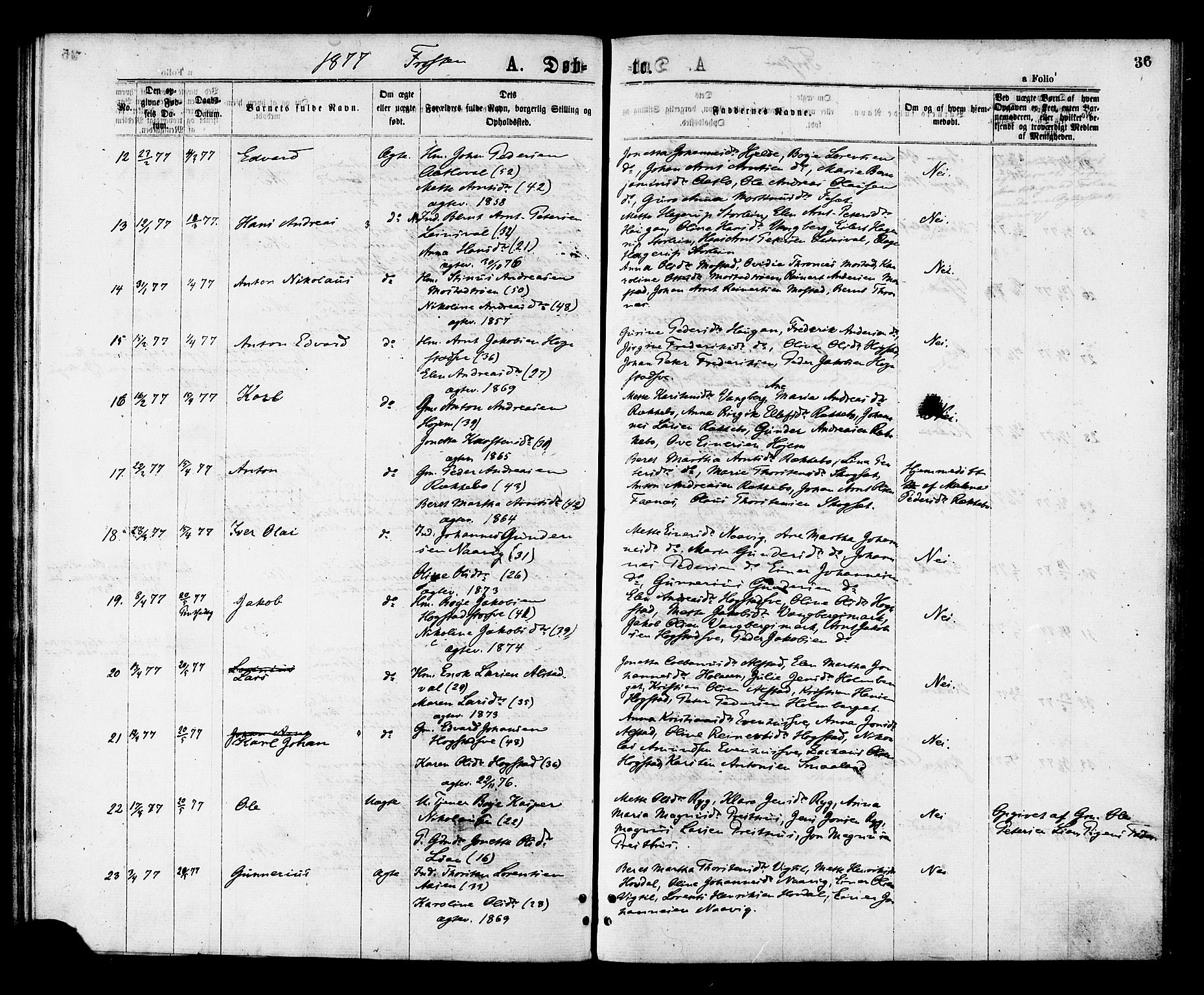 Ministerialprotokoller, klokkerbøker og fødselsregistre - Nord-Trøndelag, AV/SAT-A-1458/713/L0118: Parish register (official) no. 713A08 /1, 1875-1877, p. 36