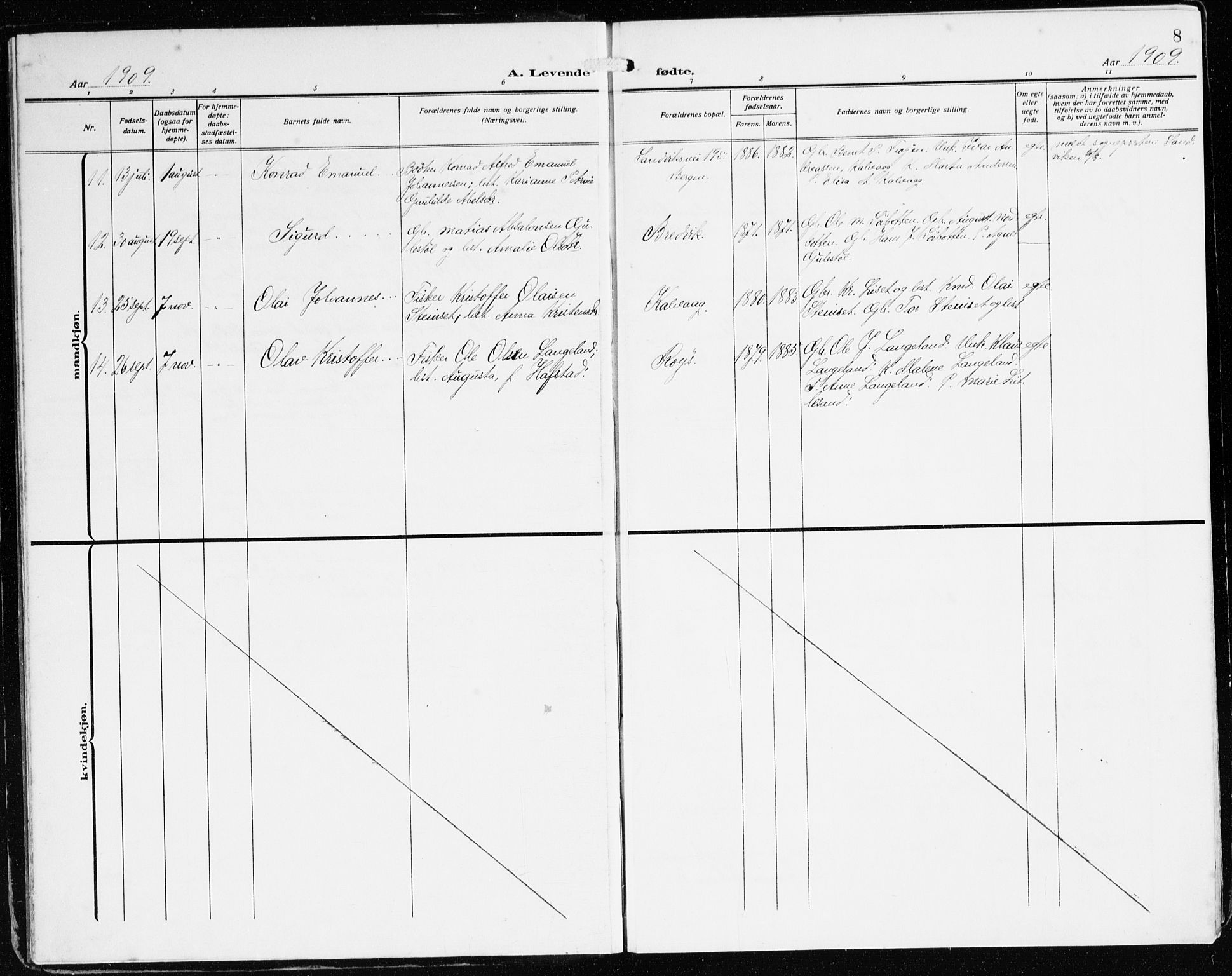 Bremanger sokneprestembete, AV/SAB-A-82201/H/Haa/Haab/L0003: Parish register (official) no. B 3, 1908-1925, p. 8