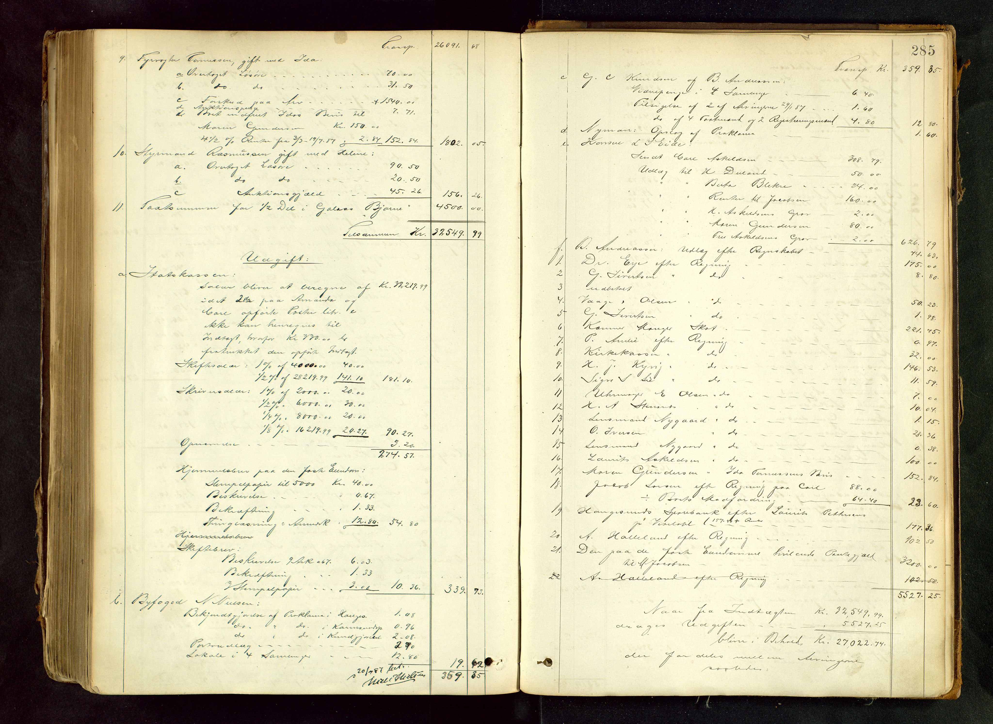 Haugesund tingrett, AV/SAST-A-101415/01/IV/IVA/L0004: Skifteprotokoll med register, 1883-1888, p. 284b-285a