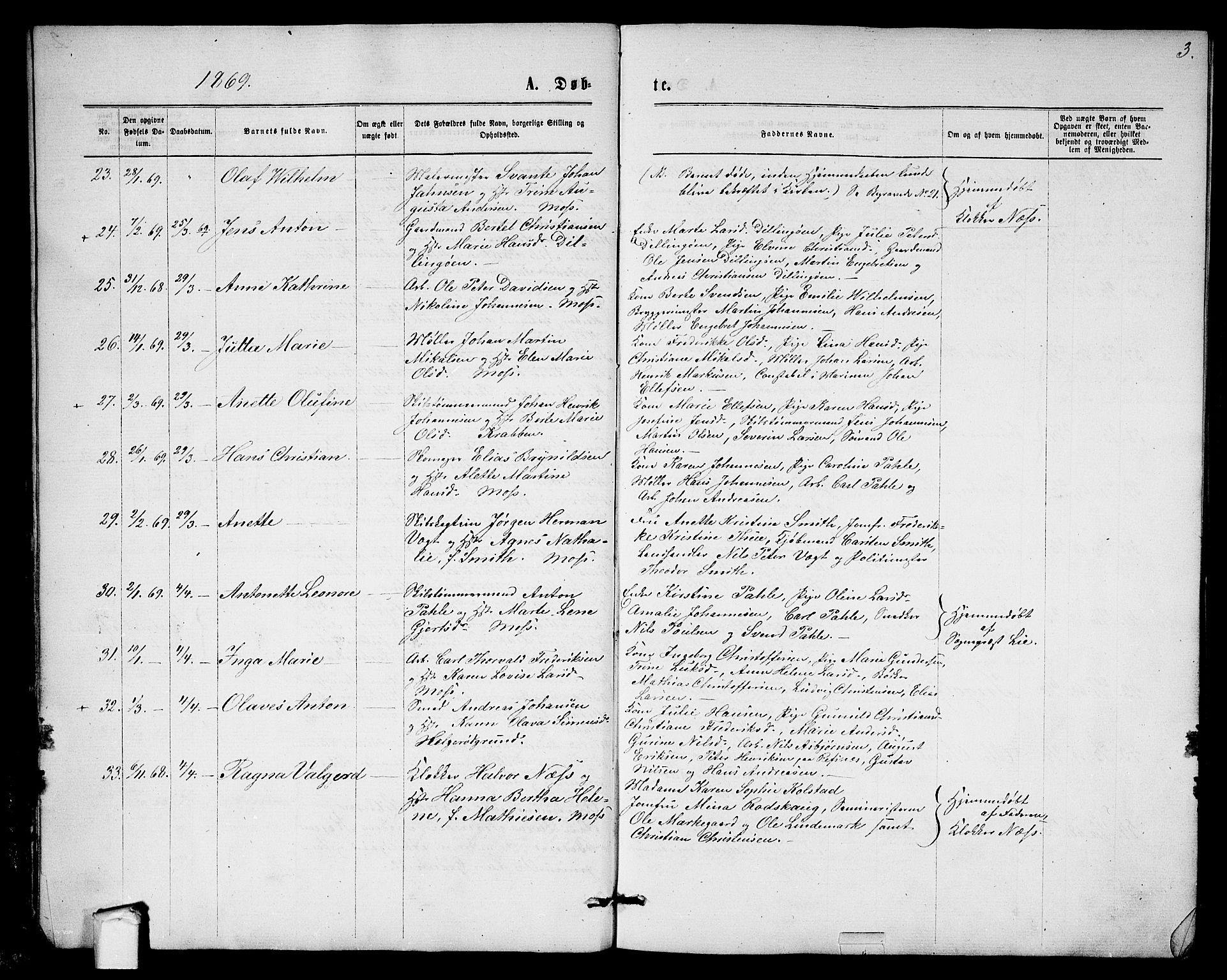 Moss prestekontor Kirkebøker, AV/SAO-A-2003/G/Ga/L0004: Parish register (copy) no.  I 4, 1869-1877, p. 3