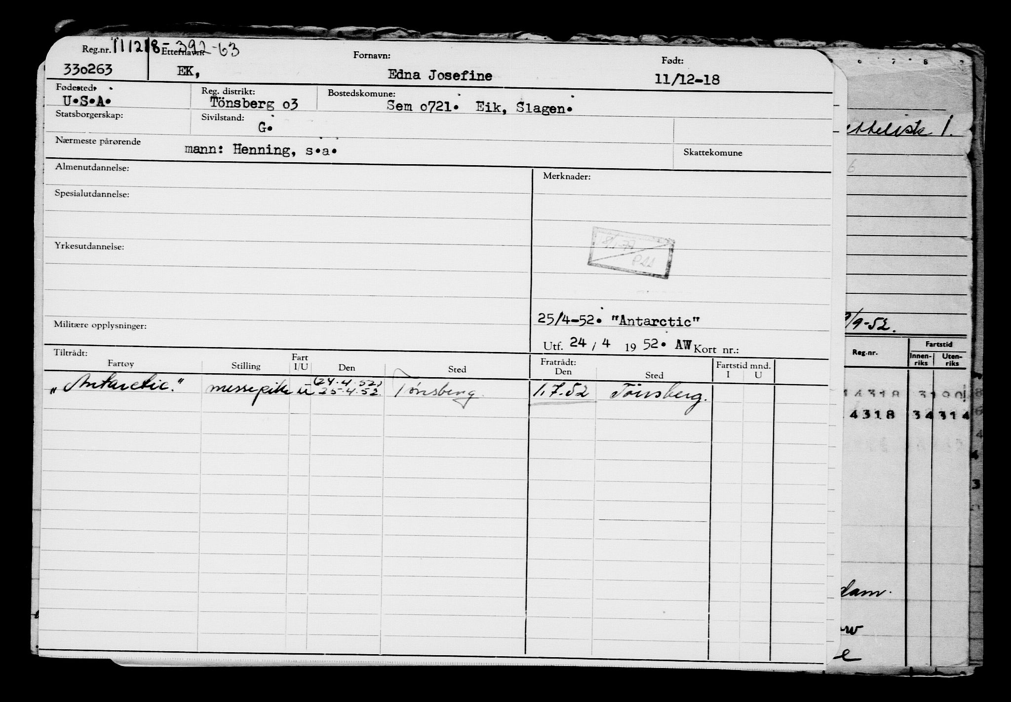 Direktoratet for sjømenn, RA/S-3545/G/Gb/L0164: Hovedkort, 1918, p. 586