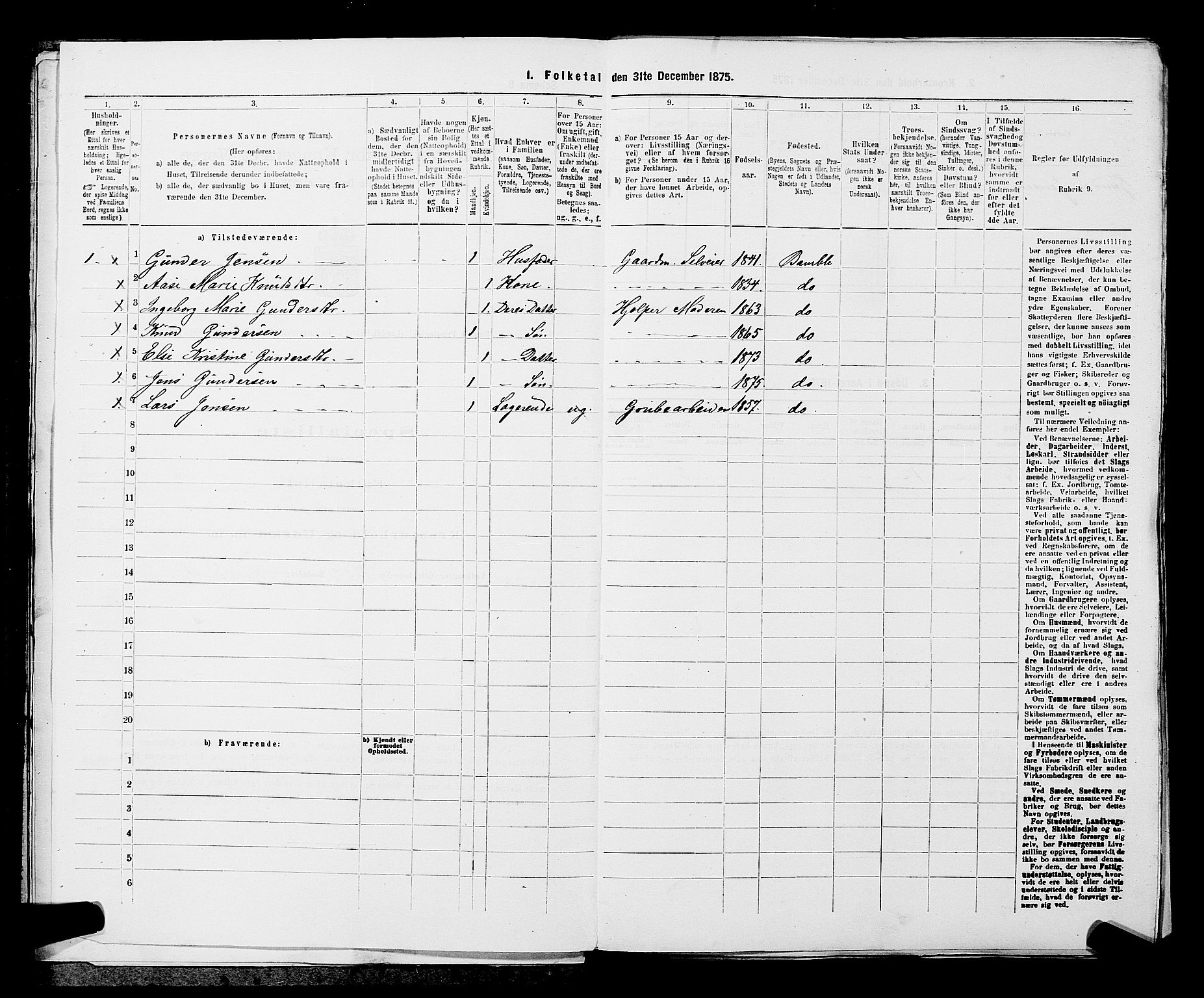 SAKO, 1875 census for 0814L Bamble/Bamble, 1875, p. 868