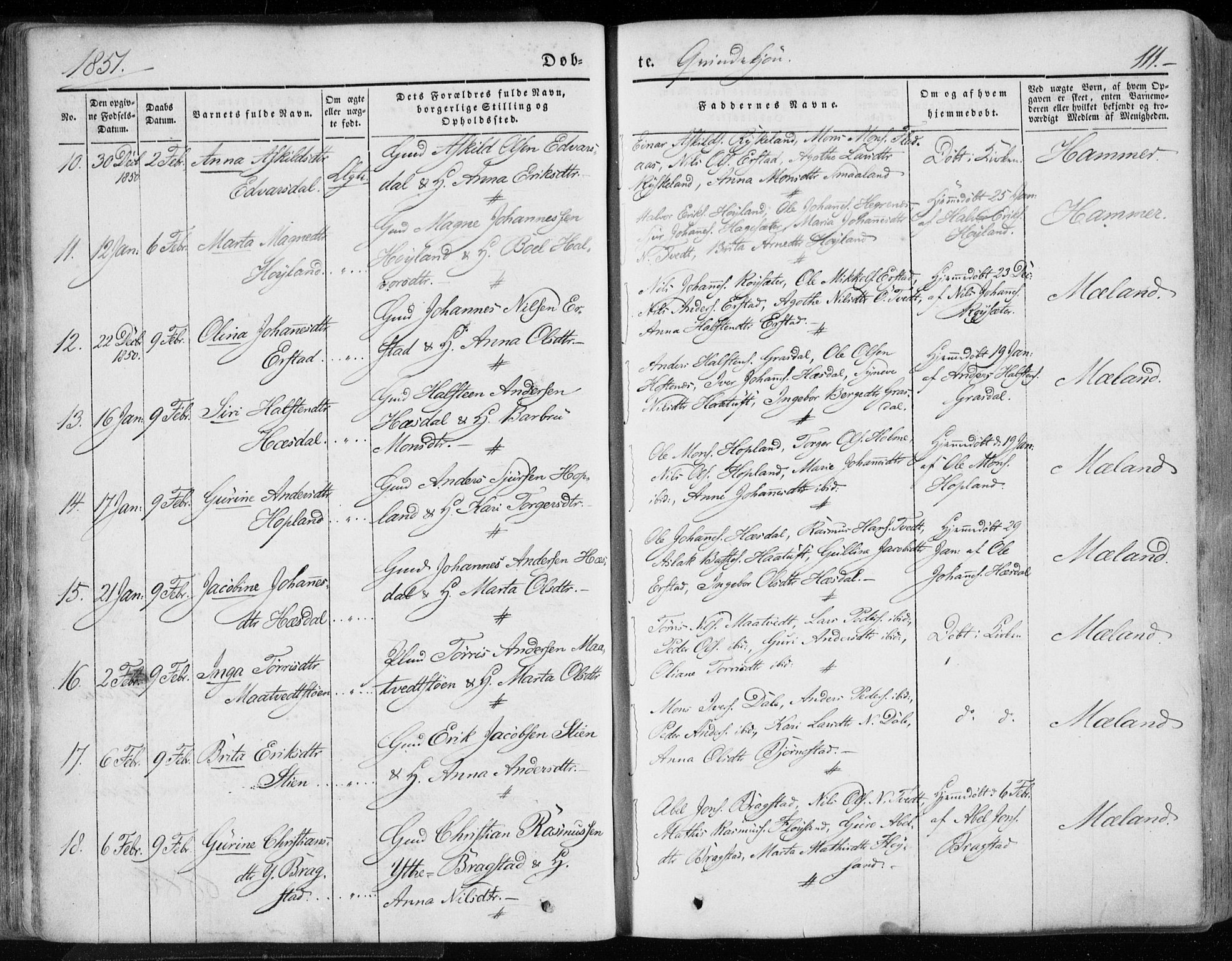 Hamre sokneprestembete, AV/SAB-A-75501/H/Ha/Haa/Haaa/L0013: Parish register (official) no. A 13, 1846-1857, p. 111