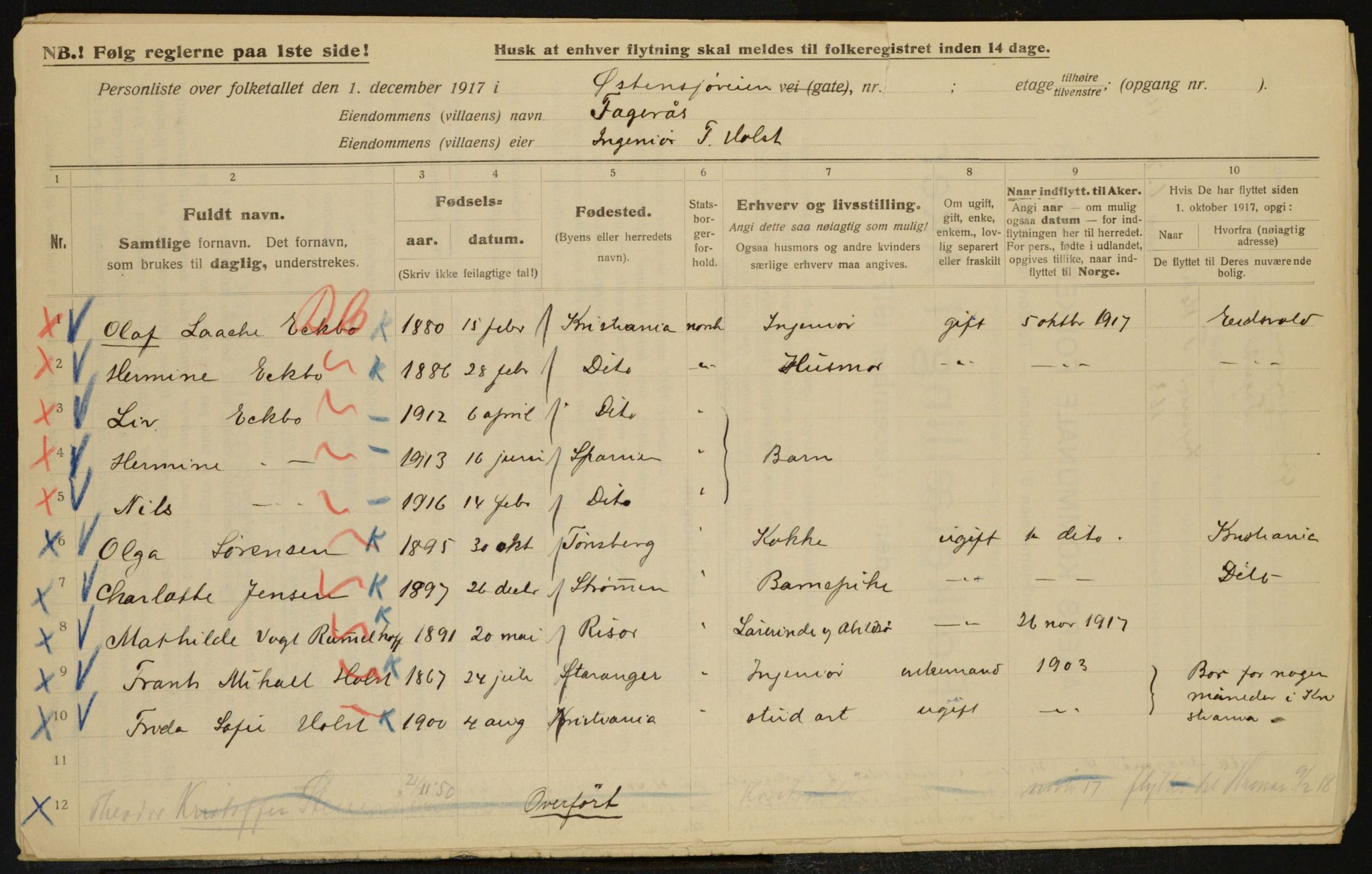 OBA, Municipal Census 1917 for Aker, 1917, p. 17217