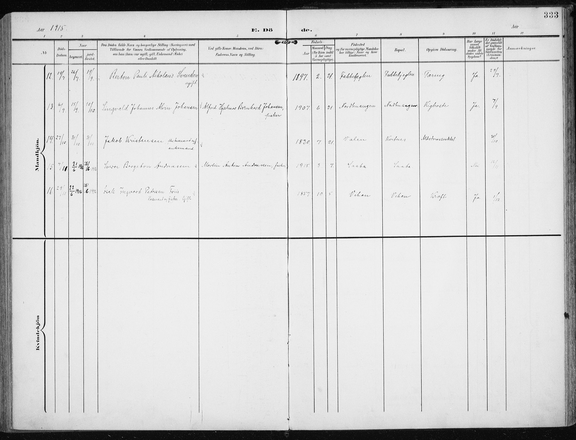 Karlsøy sokneprestembete, AV/SATØ-S-1299/H/Ha/Haa/L0014kirke: Parish register (official) no. 14, 1903-1917, p. 333