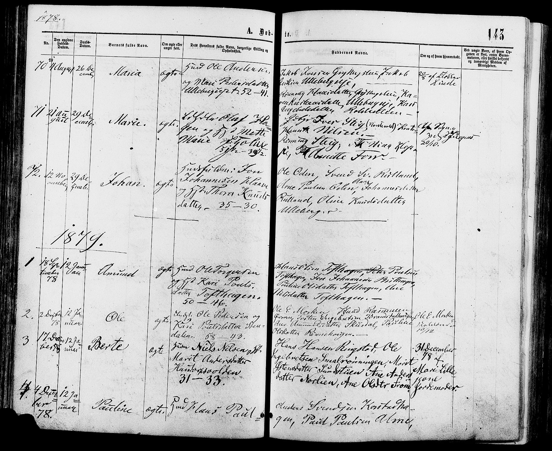 Sør-Fron prestekontor, SAH/PREST-010/H/Ha/Haa/L0002: Parish register (official) no. 2, 1864-1880, p. 143