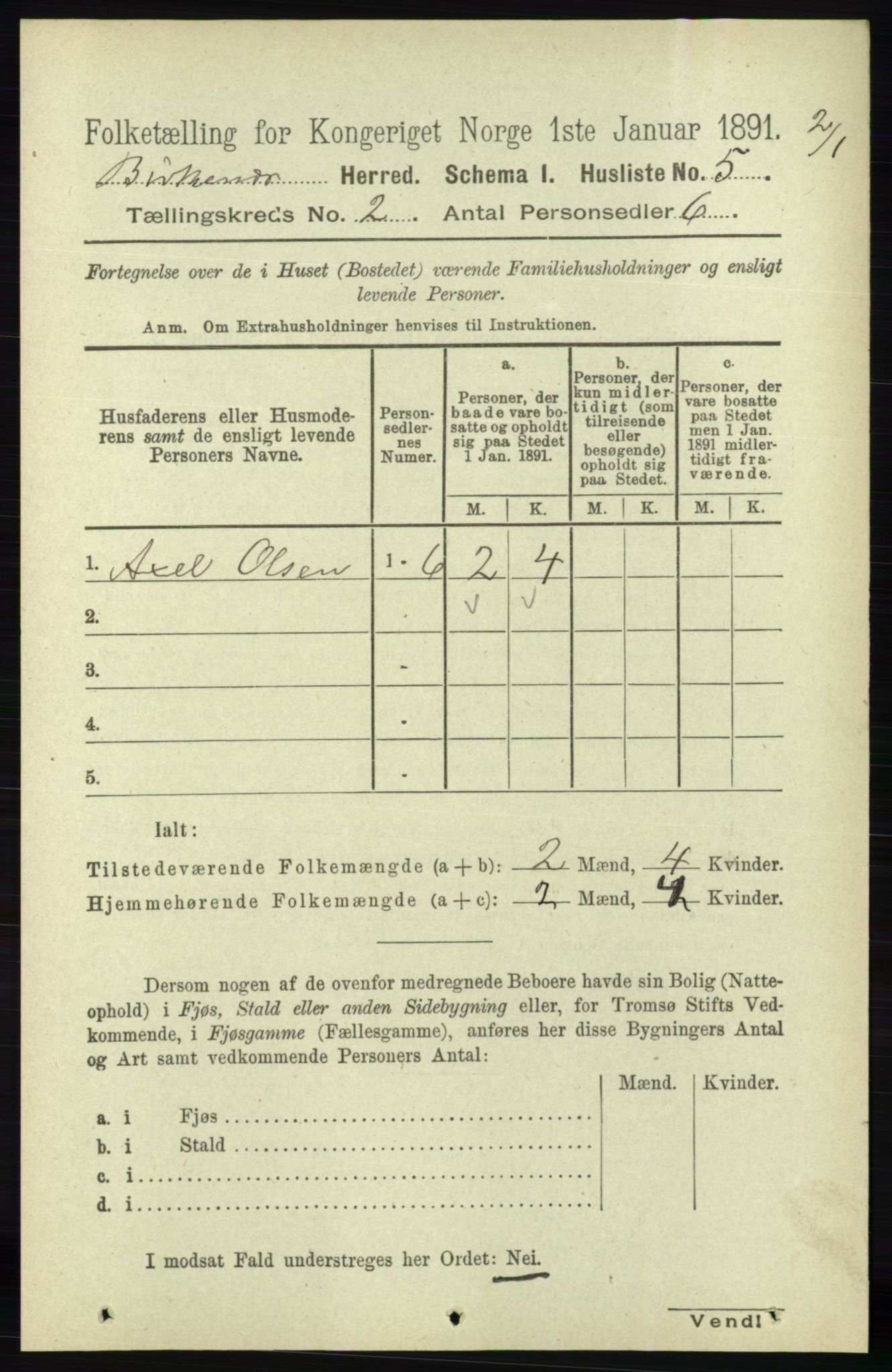 RA, 1891 Census for 0928 Birkenes, 1891, p. 452