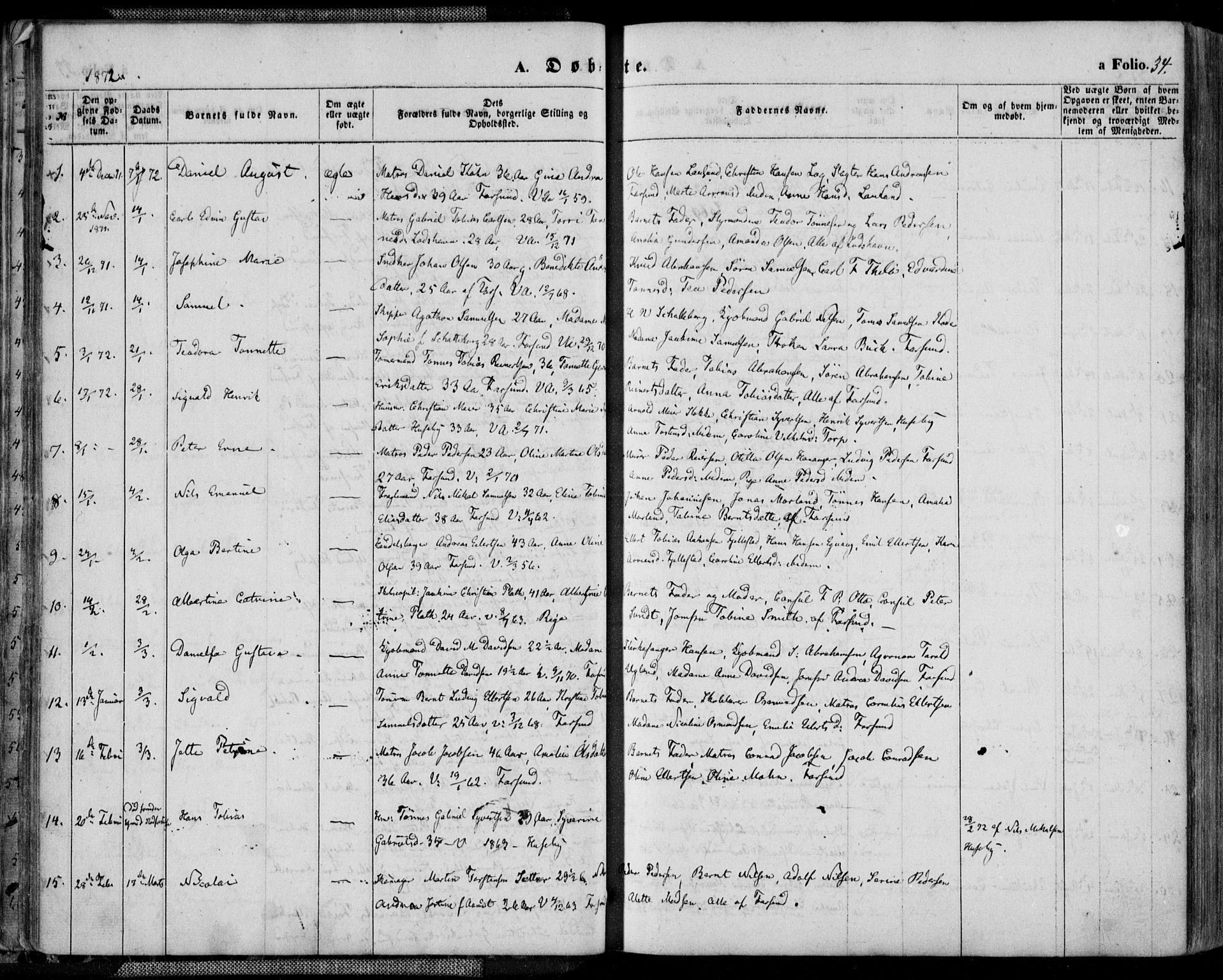 Farsund sokneprestkontor, SAK/1111-0009/F/Fa/L0005: Parish register (official) no. A 5, 1863-1886, p. 34