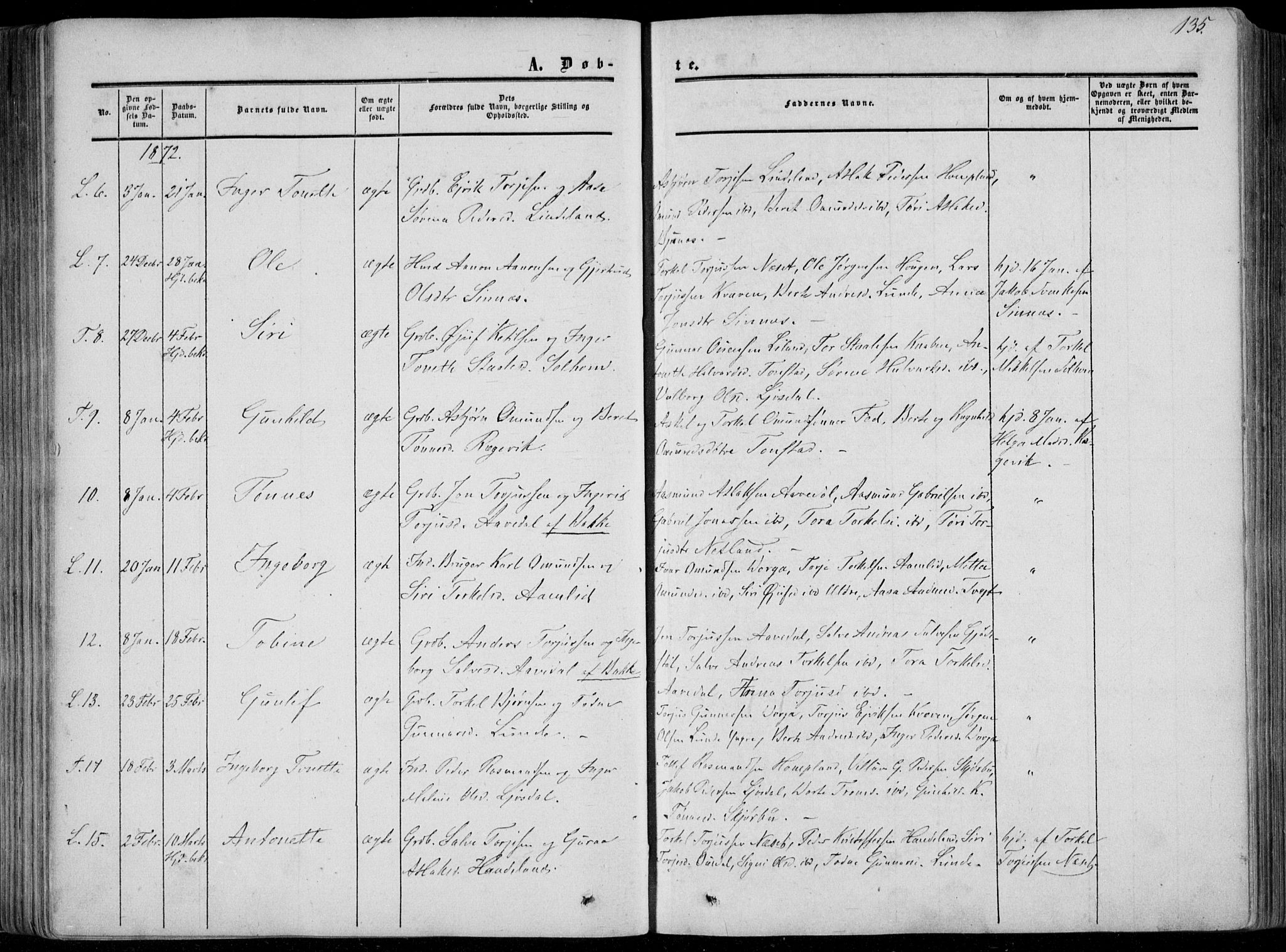 Sirdal sokneprestkontor, AV/SAK-1111-0036/F/Fa/Fab/L0002: Parish register (official) no. A 2, 1855-1874, p. 135